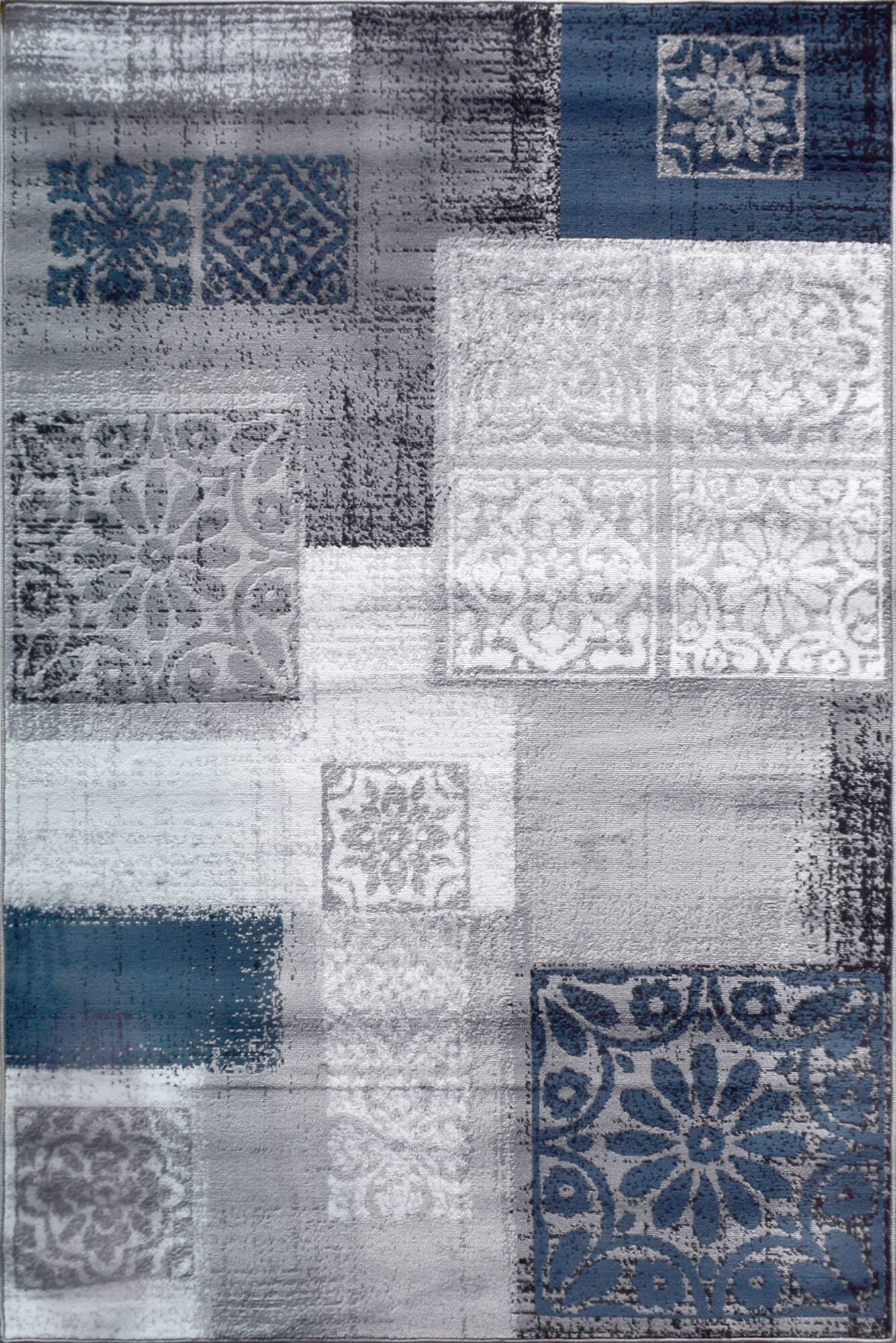 Large View Atlanta Blue Modern Patchwork Rug