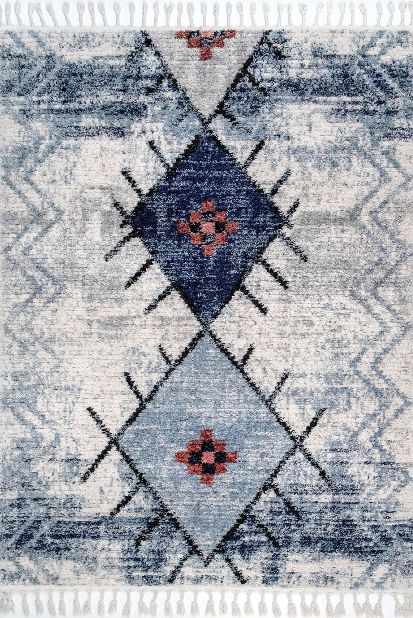 Large View Amara Blue Moroccan Tassel Rug