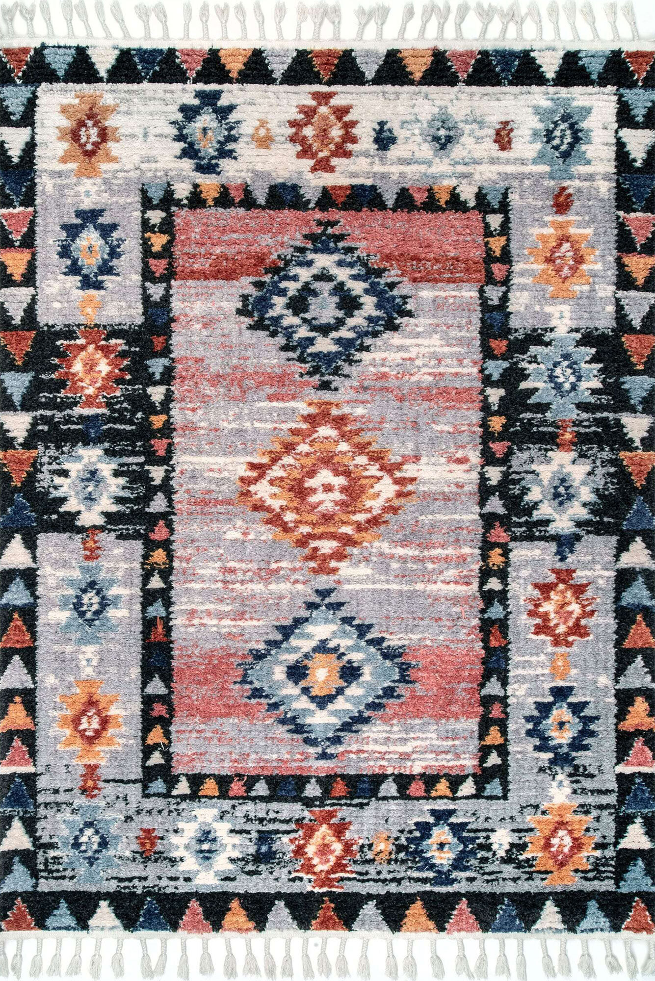 Large View Amara Moroccan Tribal Fringed Rug