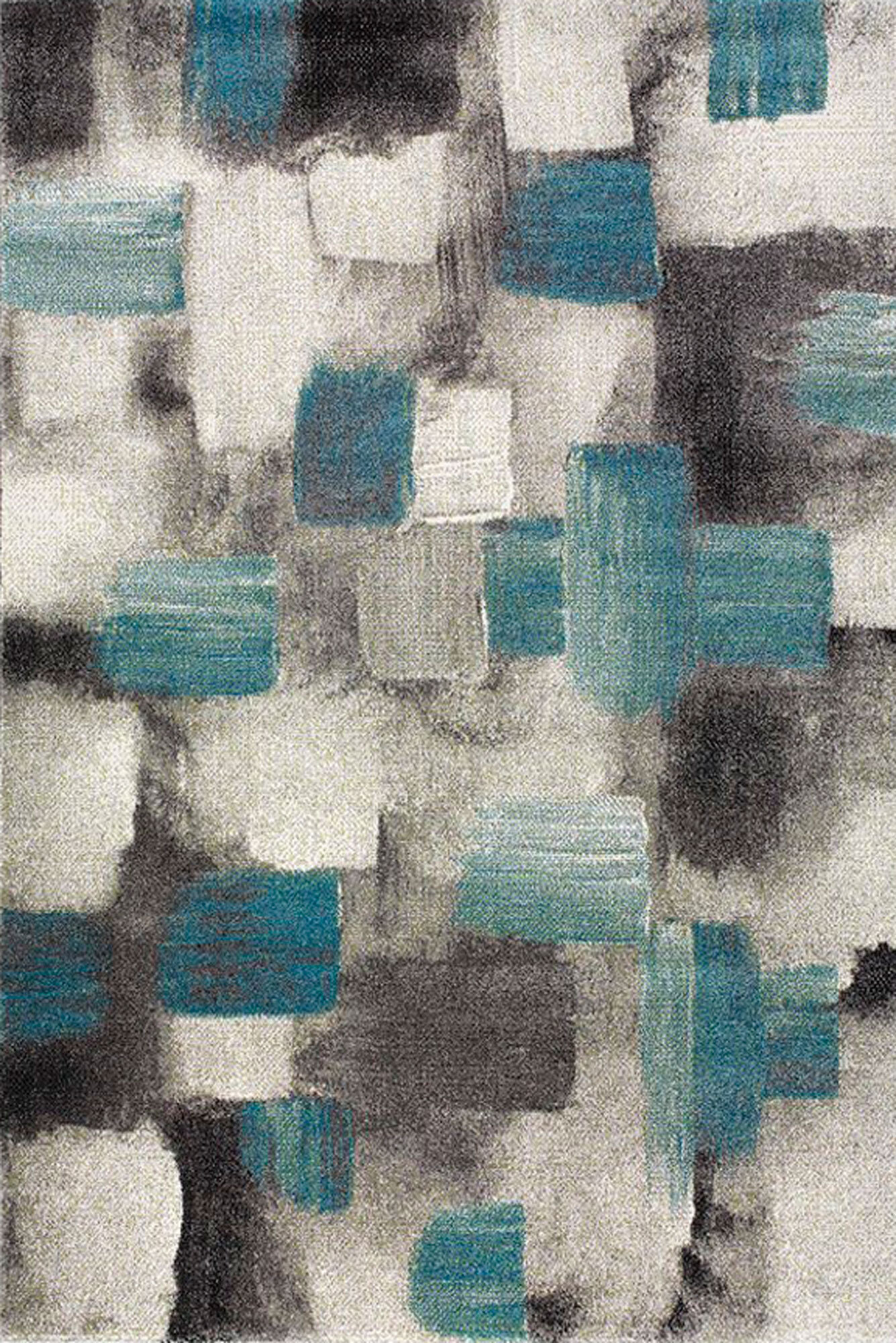 Large View Adobe Blue Square Pattern Rug