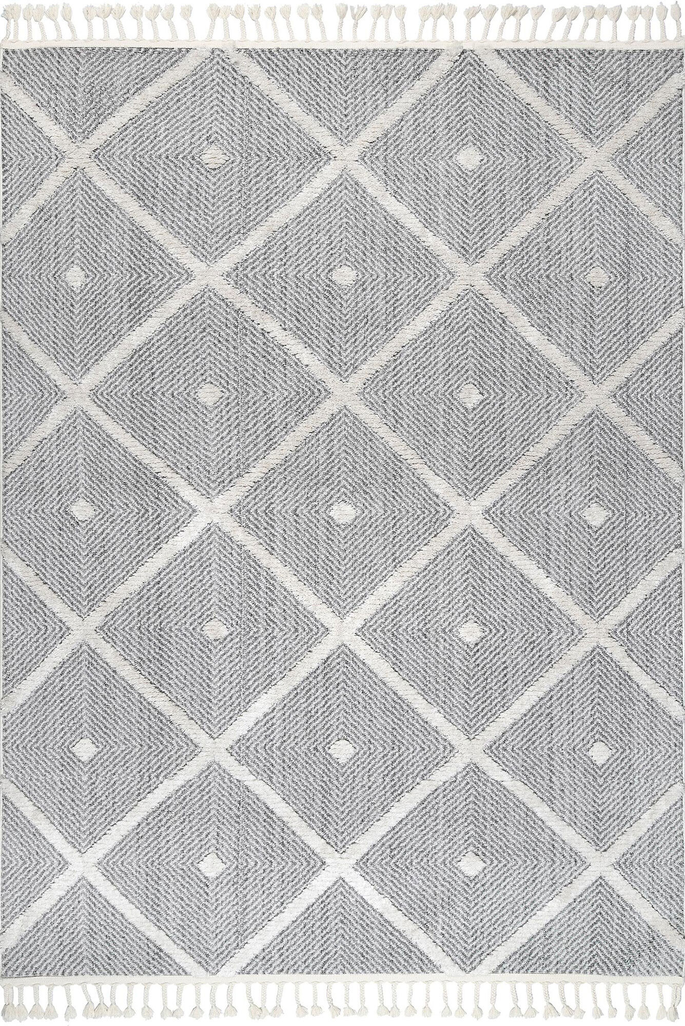 Large View Aroma Grey Moroccan Fringed Rug