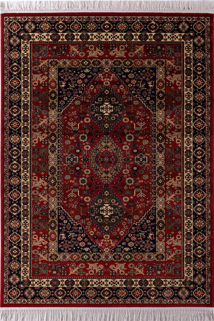 Large View Afghan Traditional Red Border Rug