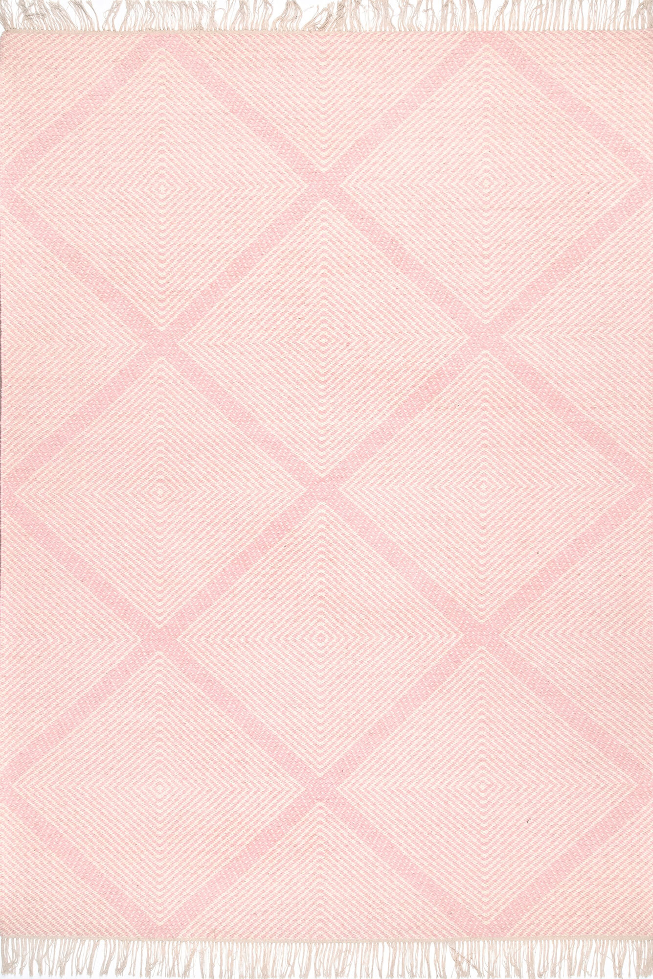 Large View Dhurrie Pink Diamond Pattern Rug