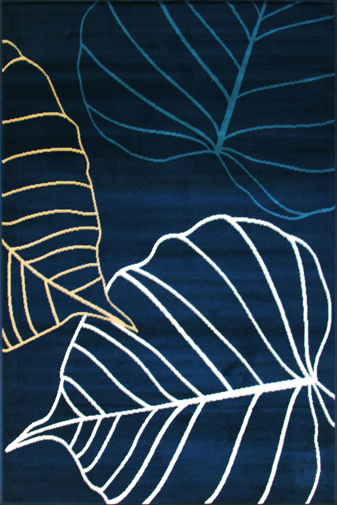 Large View Gil Modern Navy Leaf Pattern Rug
