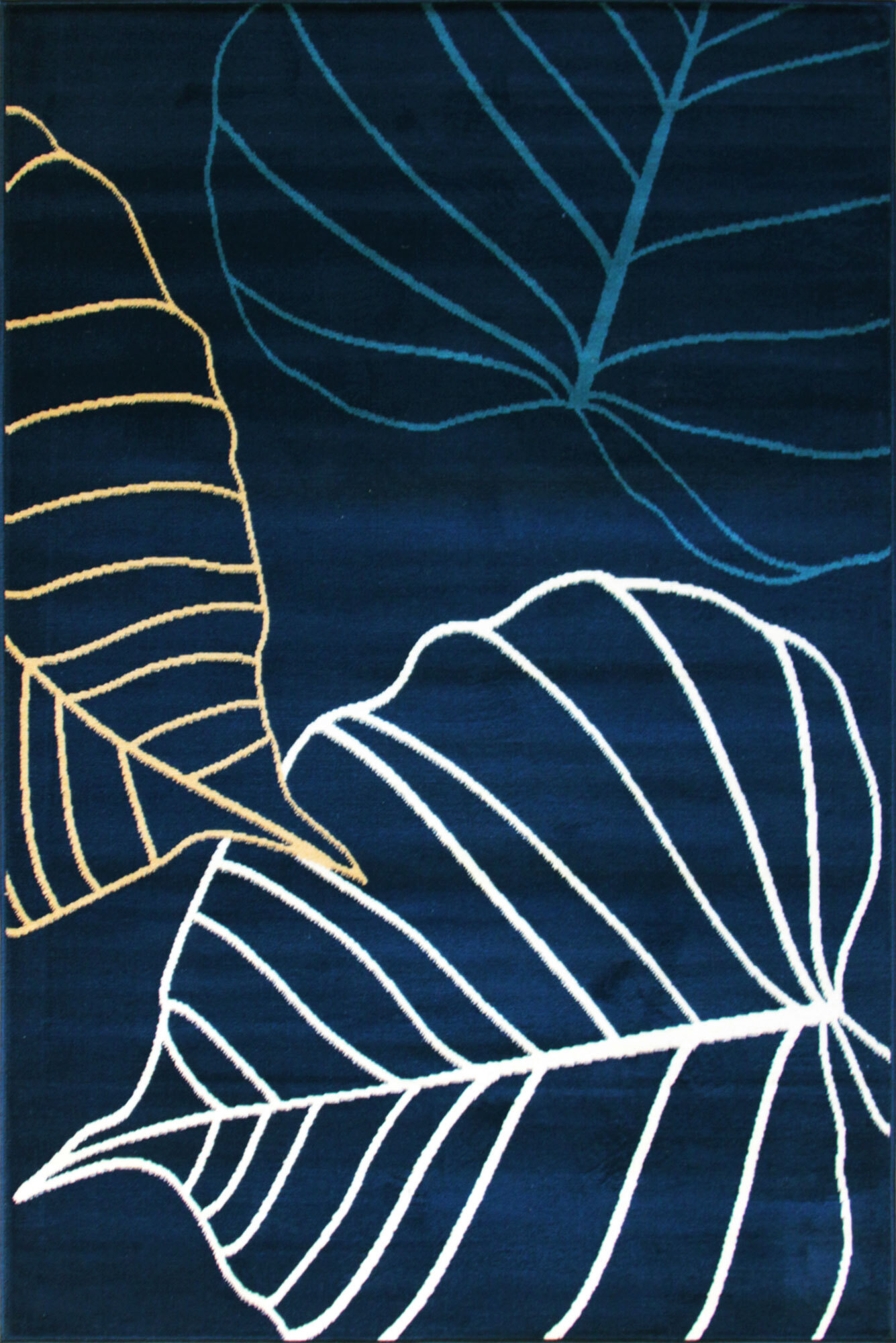 Gil Modern Navy Leaf Pattern Rug