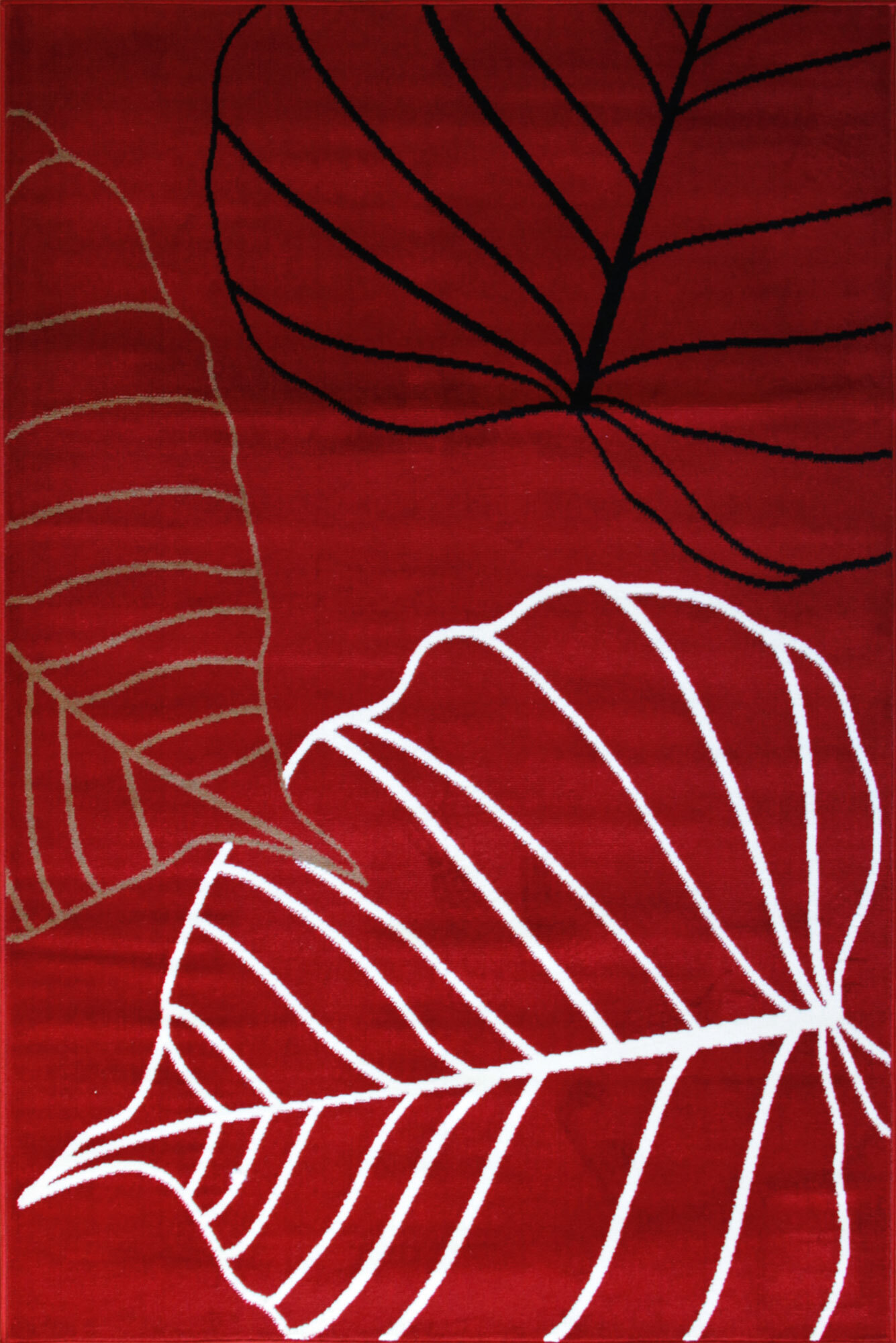 Gil Modern Red Leaf Pattern Rug