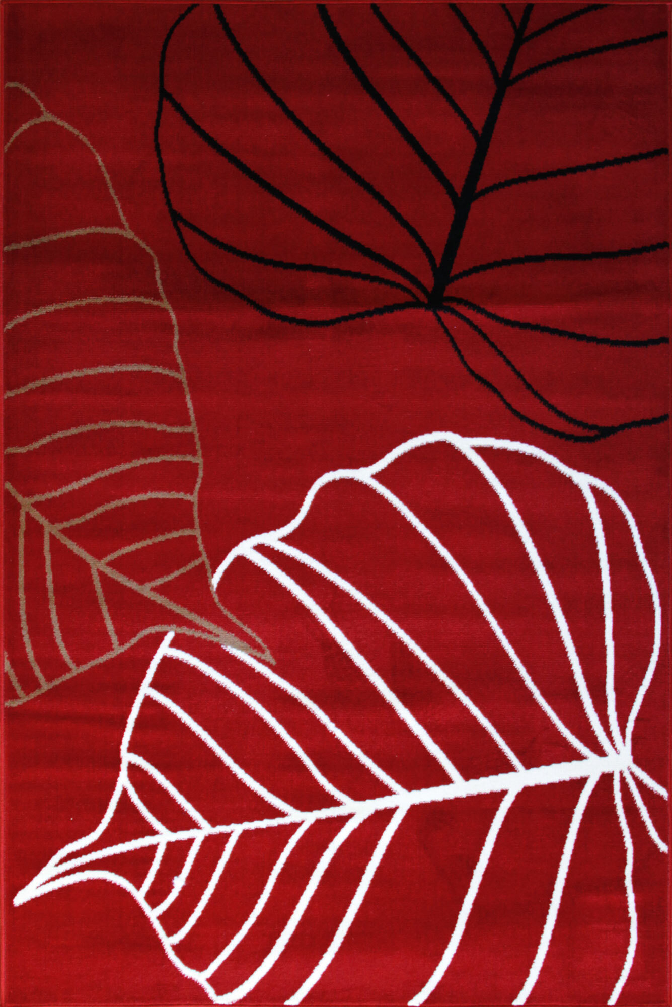 Large View Gil Modern Red Leaf Pattern Rug