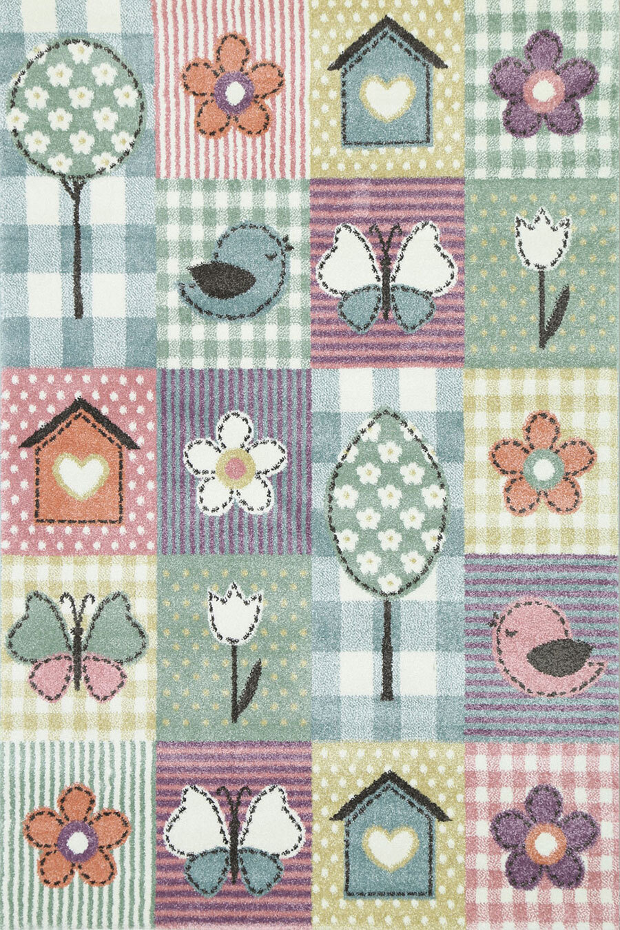 Large View Hello Flower Geometric Kids Rug