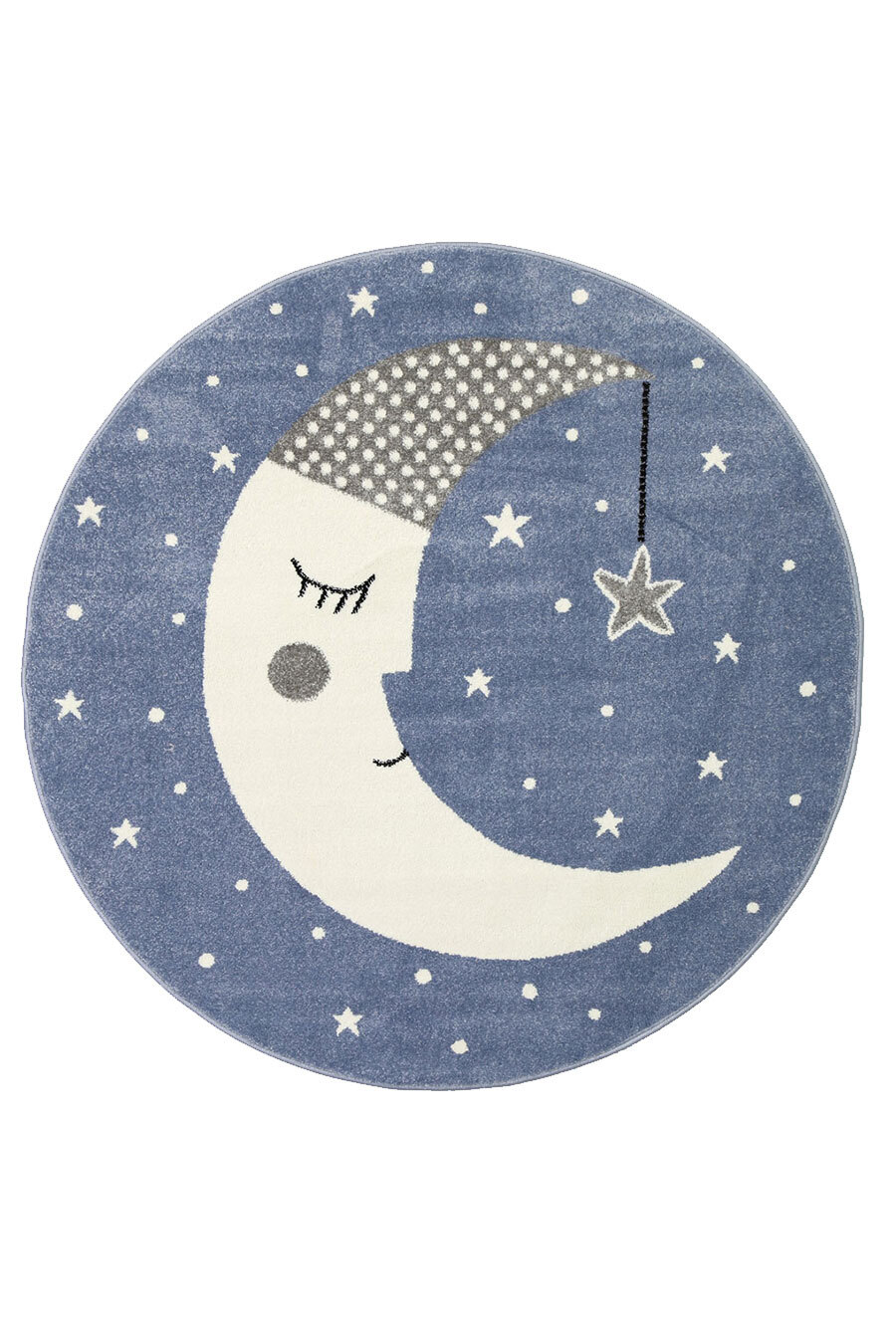 Large View Hello Round Blue Moon Kids Rug