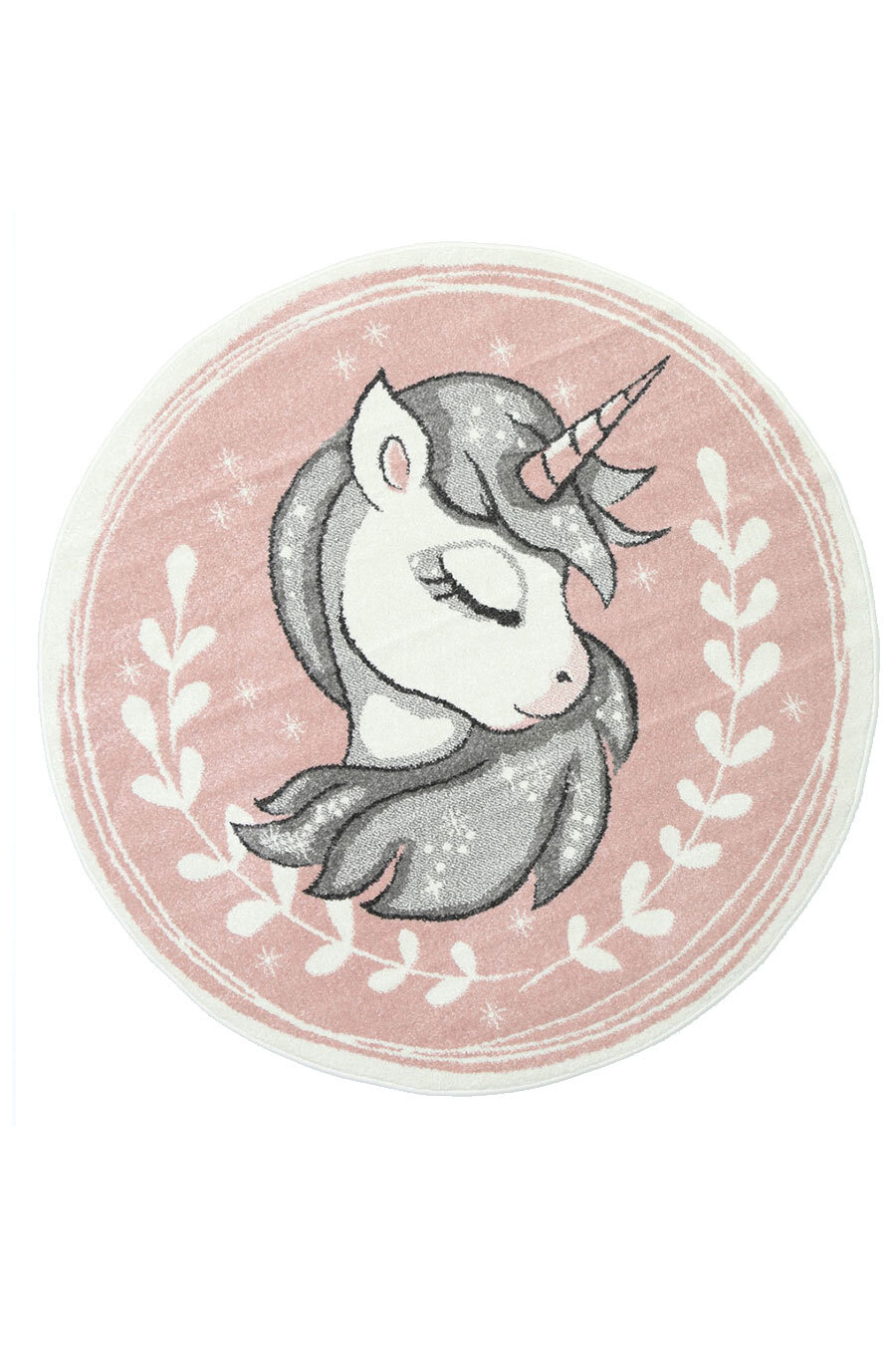 Large View Hello Pink Round Unicorn Kids Rug