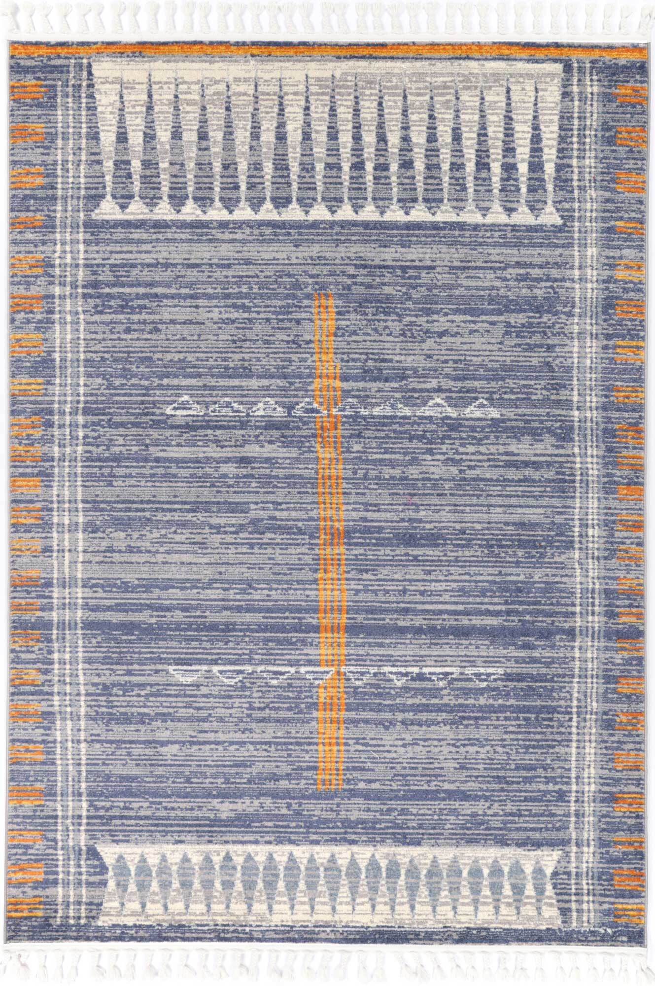 Large View Inti Blue Moroccan Fringed Rug