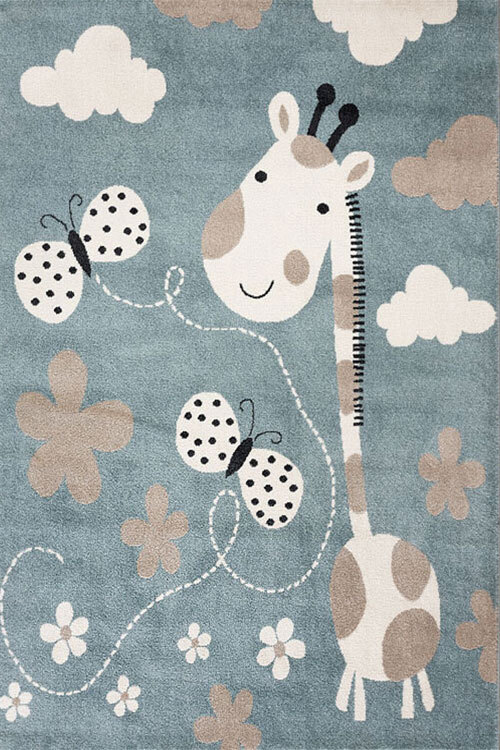 Large View Kade Giraffe Blue Kids Rug