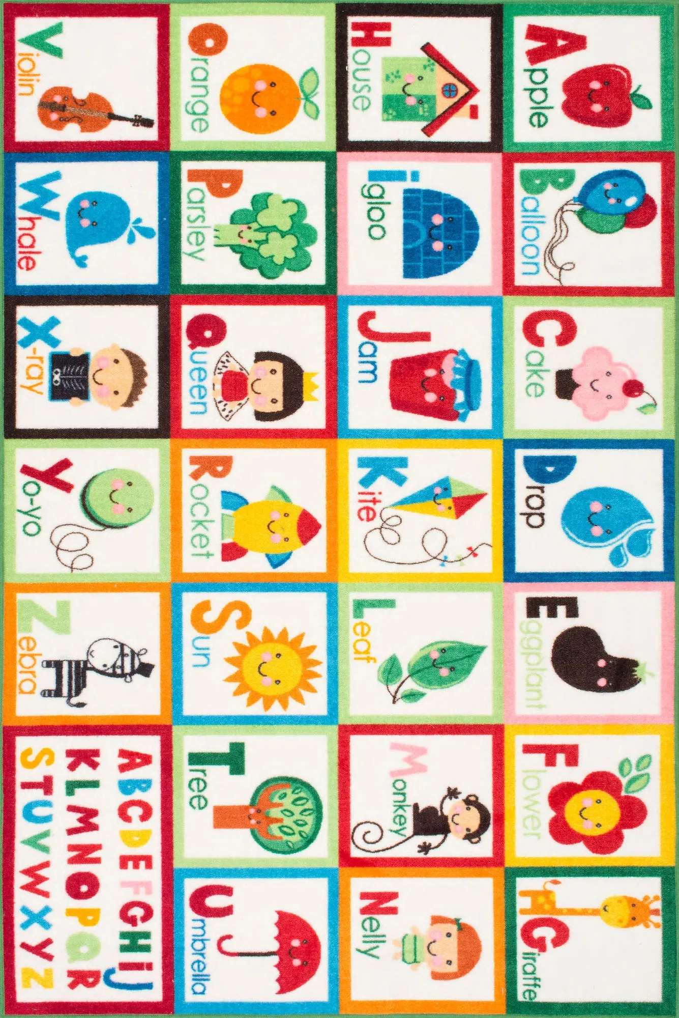 Large View Kids White Alphabet Picture Rug