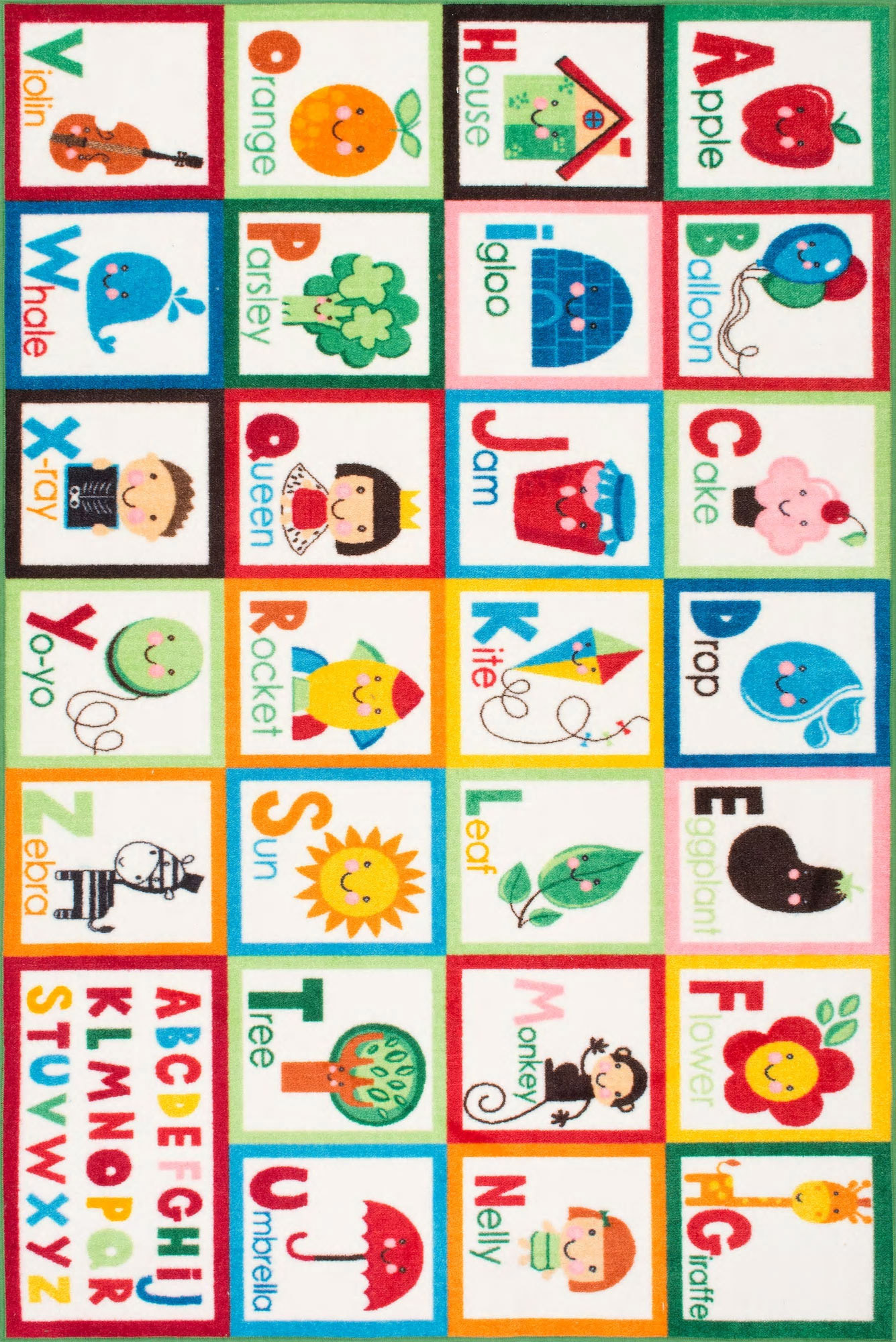 Large View Kids White Alphabet Picture Rug