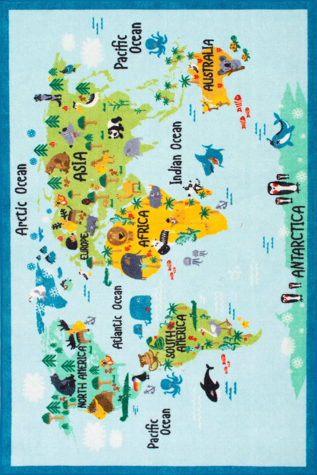 Kids Blue World Map Rug