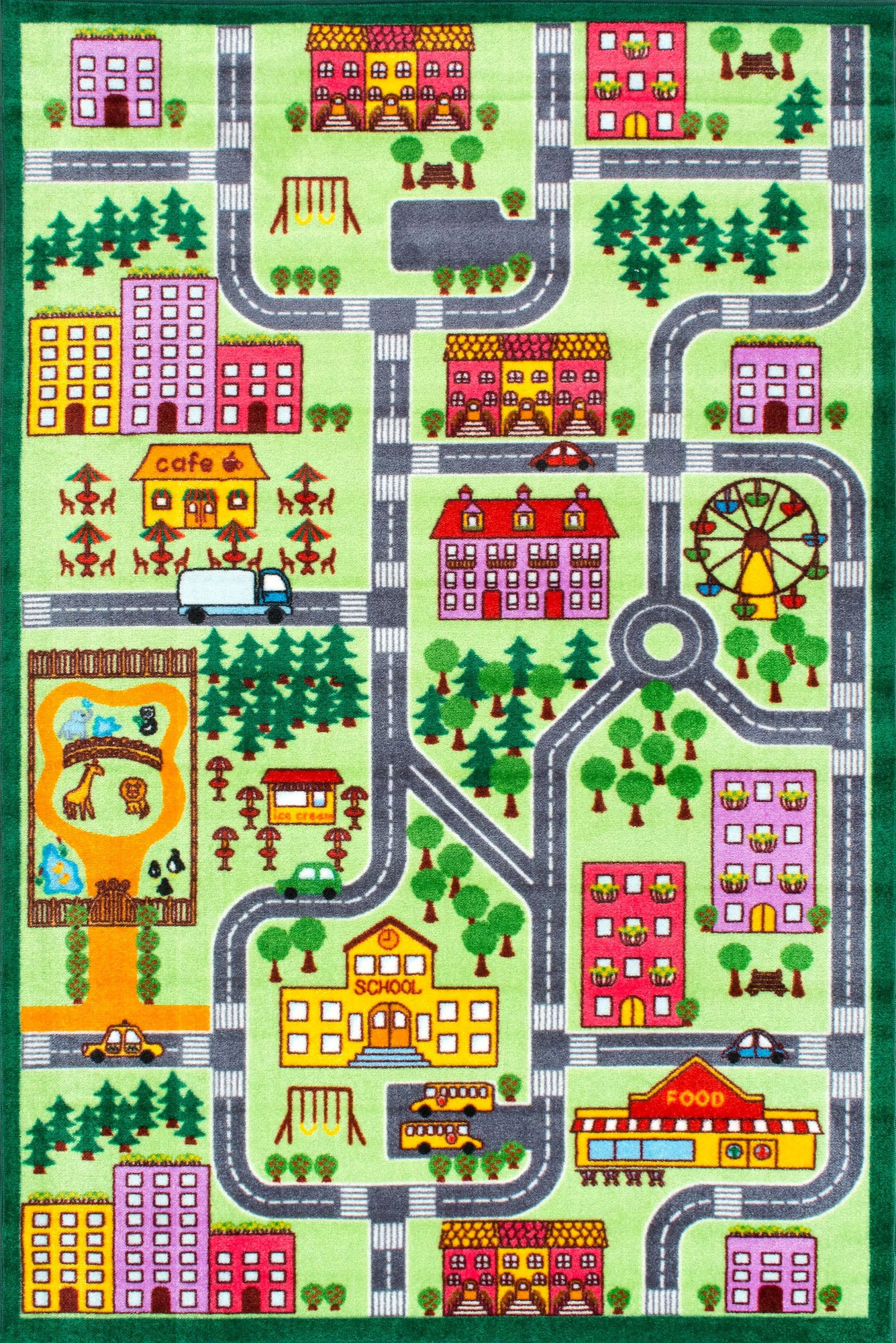 Large View Kids Country Town Car Road Rug