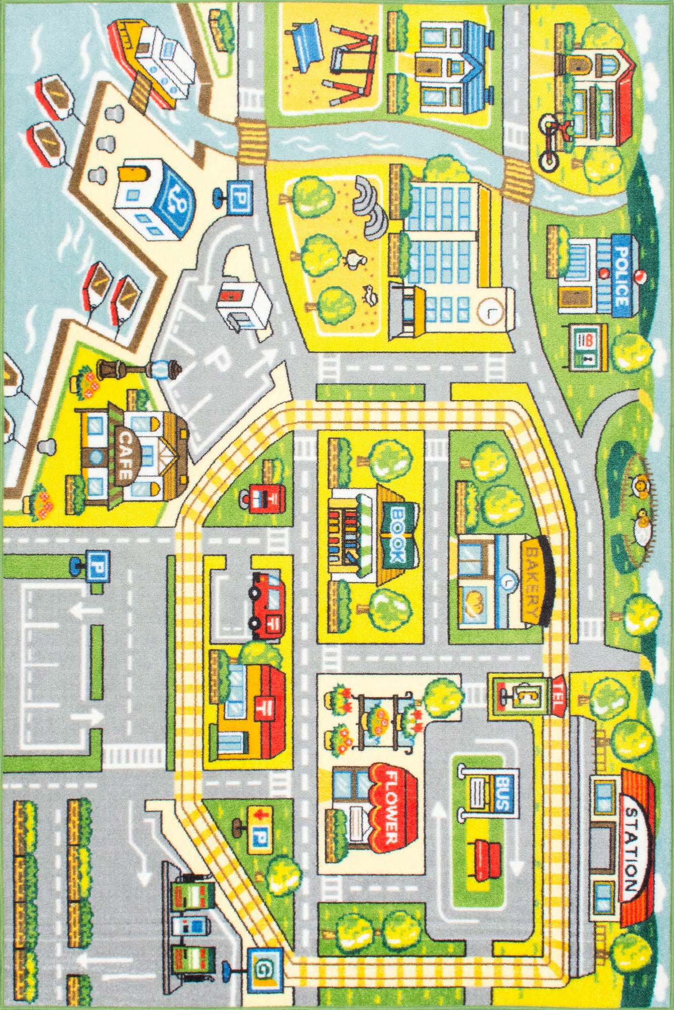 Large View Kids Car Road Town Play Rug