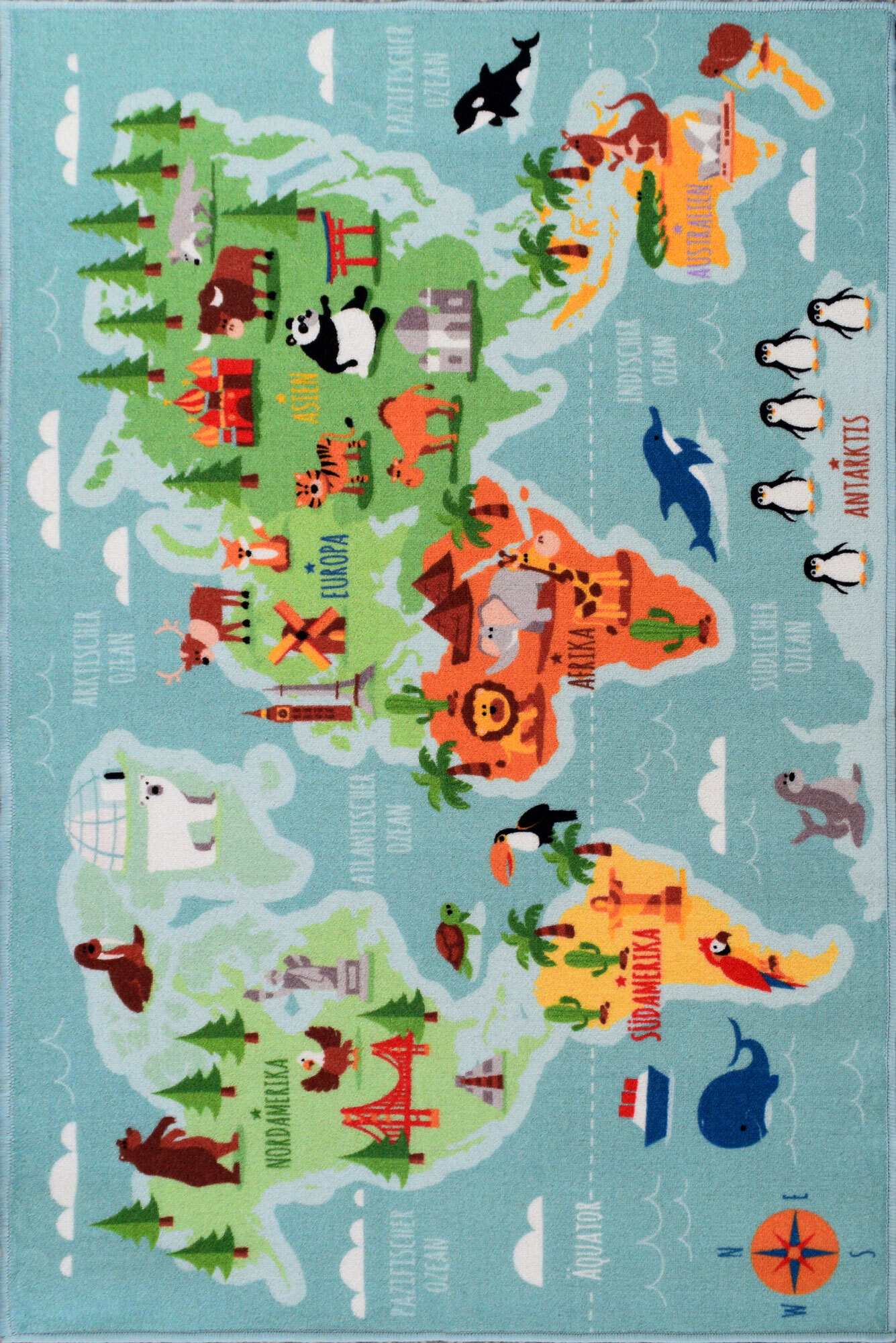 Kids World Map Sea Rug