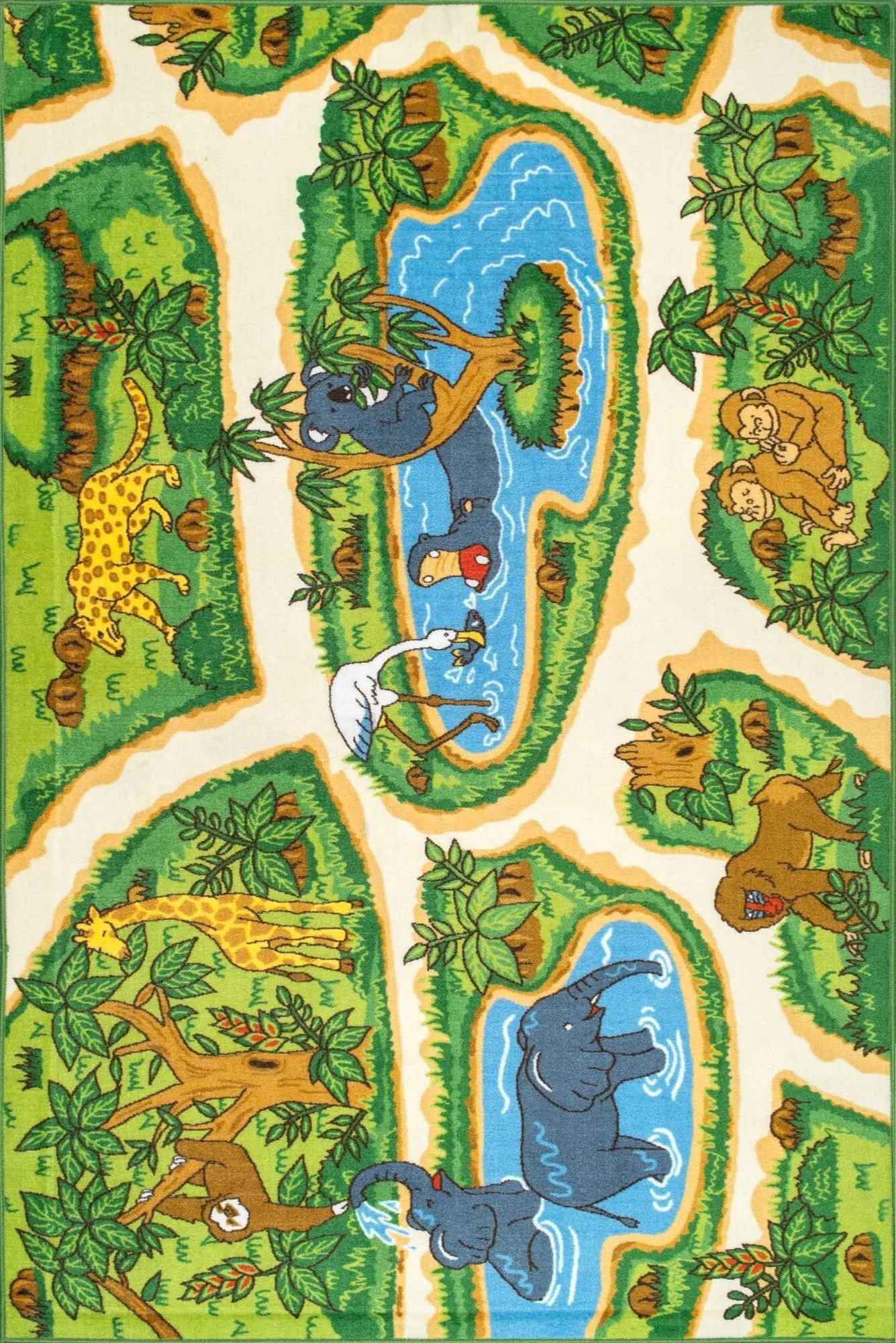 Large View Kids Green Zoo Car Road Rug