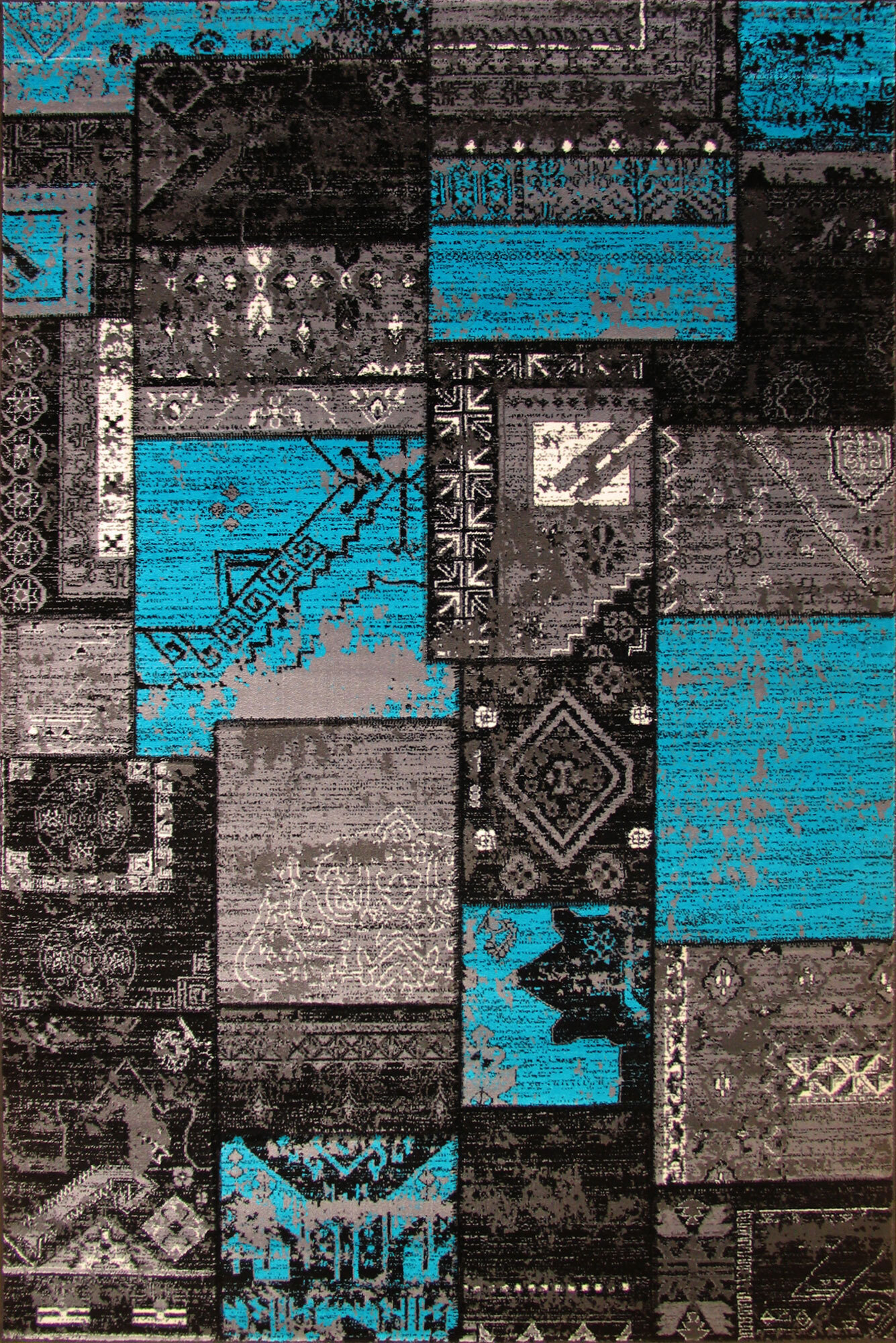 Large View Paris Turquoise Patchwork Rug