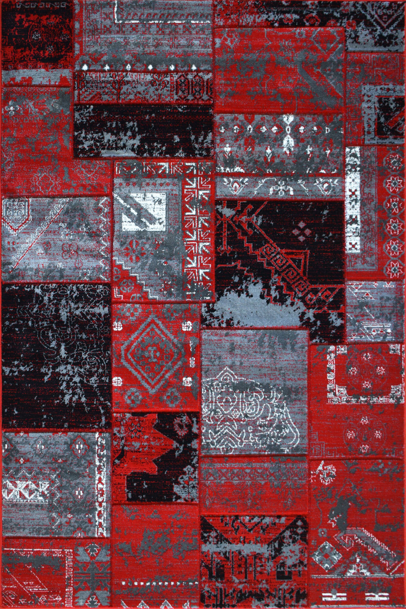 Large View Paris Carved Red Patchwork Rug