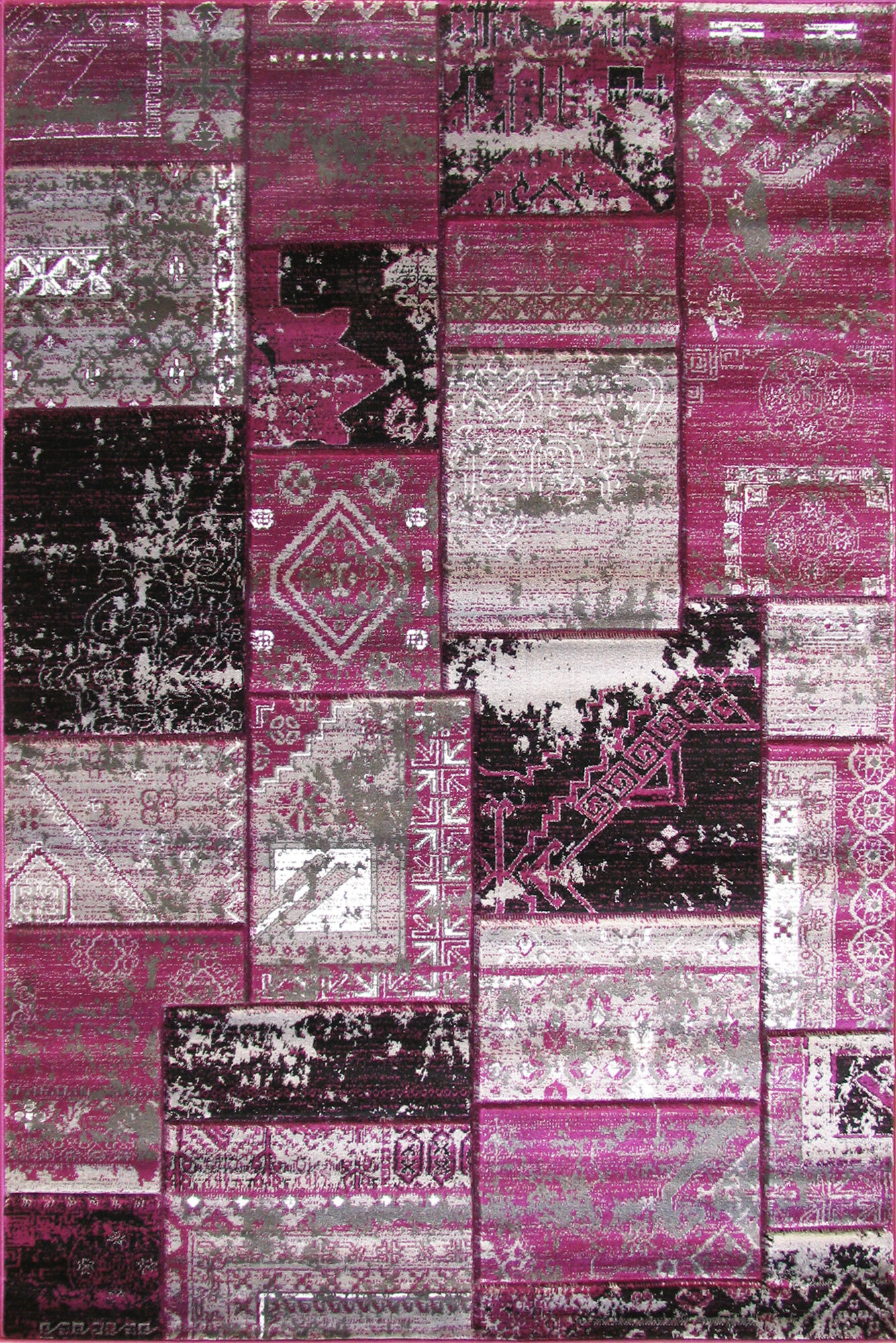 Large View Paris Carved Lilac Patchwork Rug