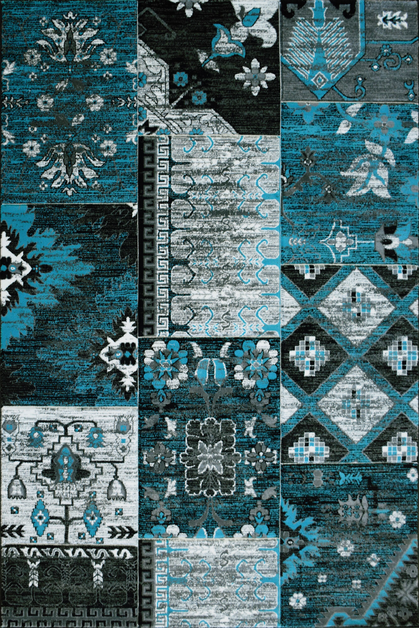 Large View Paris Carved Blue Patchwork Rug