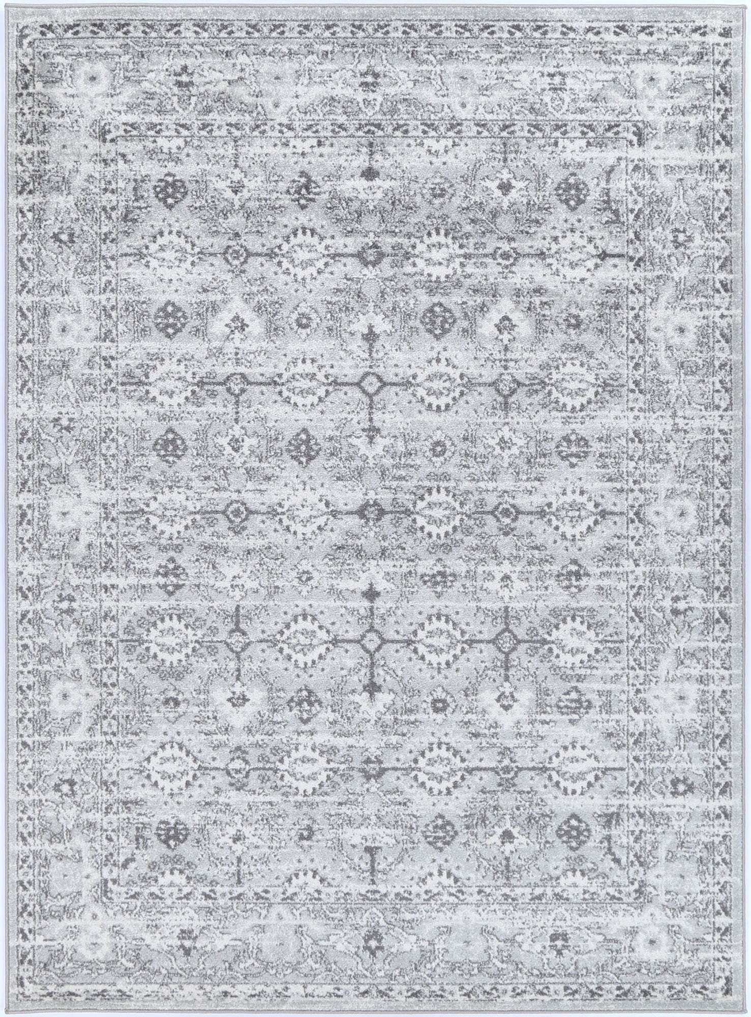 Large View Peri Grey Traditional Border Rug