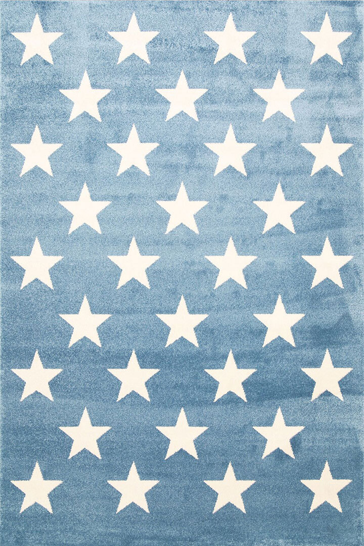 Large View Petite Blue Modern Star Kids Rug