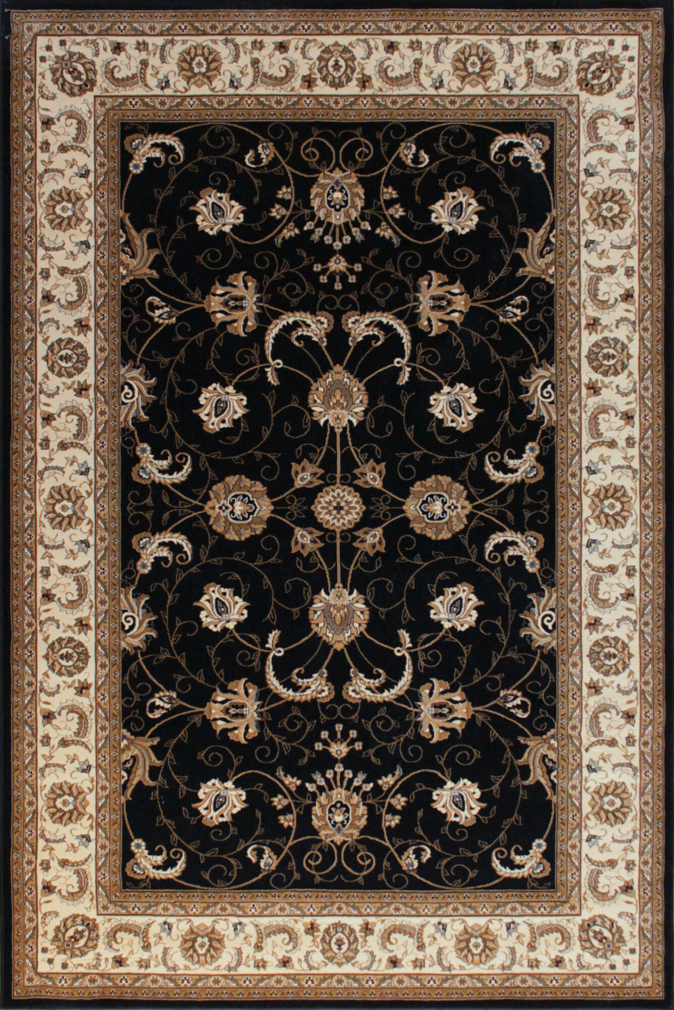 Star Black Traditional Oriental Rug