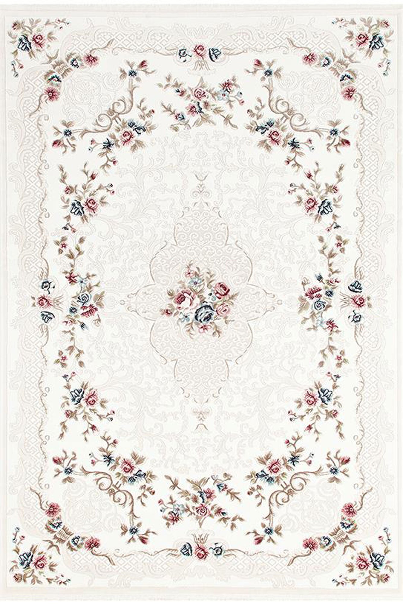Large View Sadie White Traditional Floral Rug