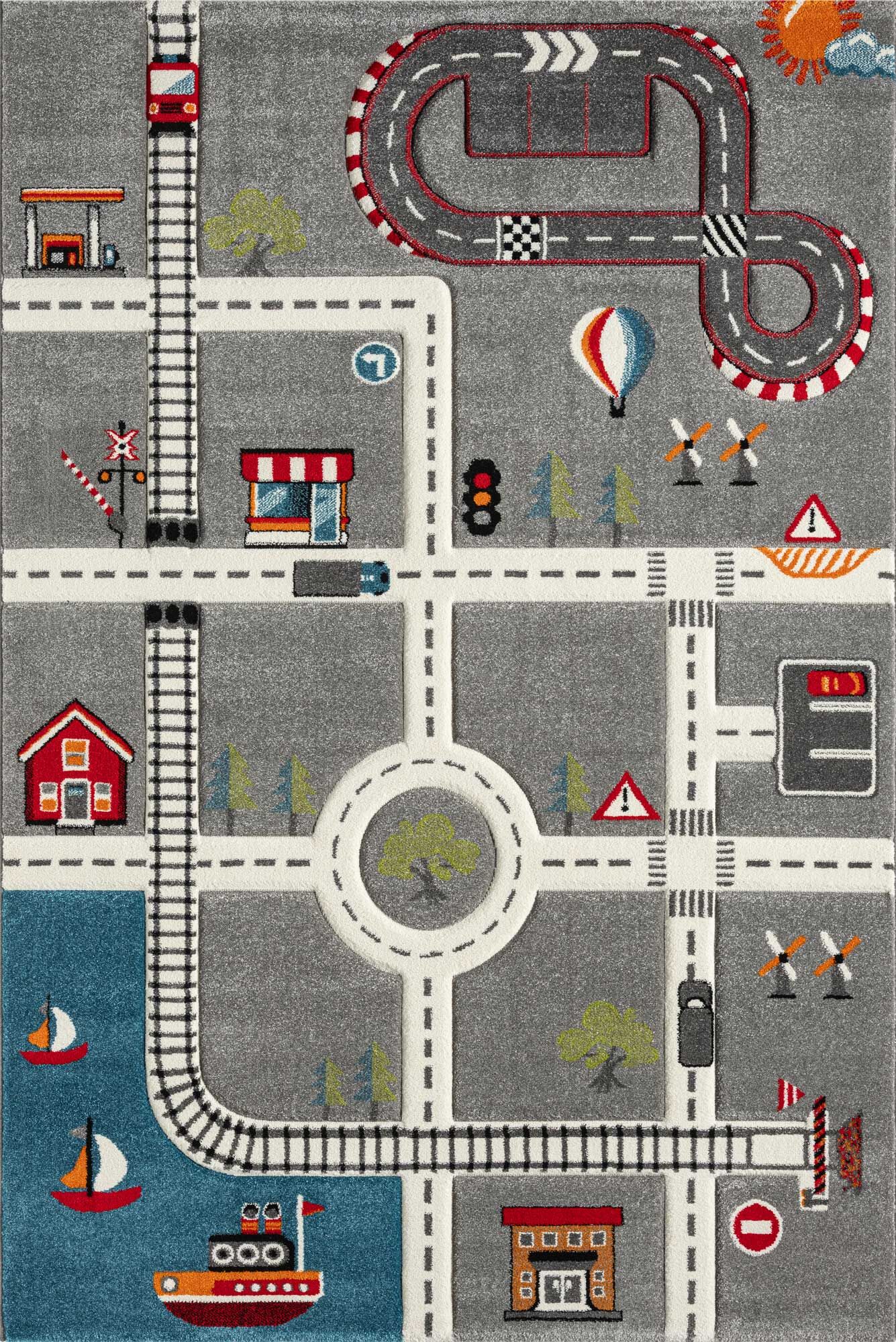 Large View Speedy Kids Town Road Rug