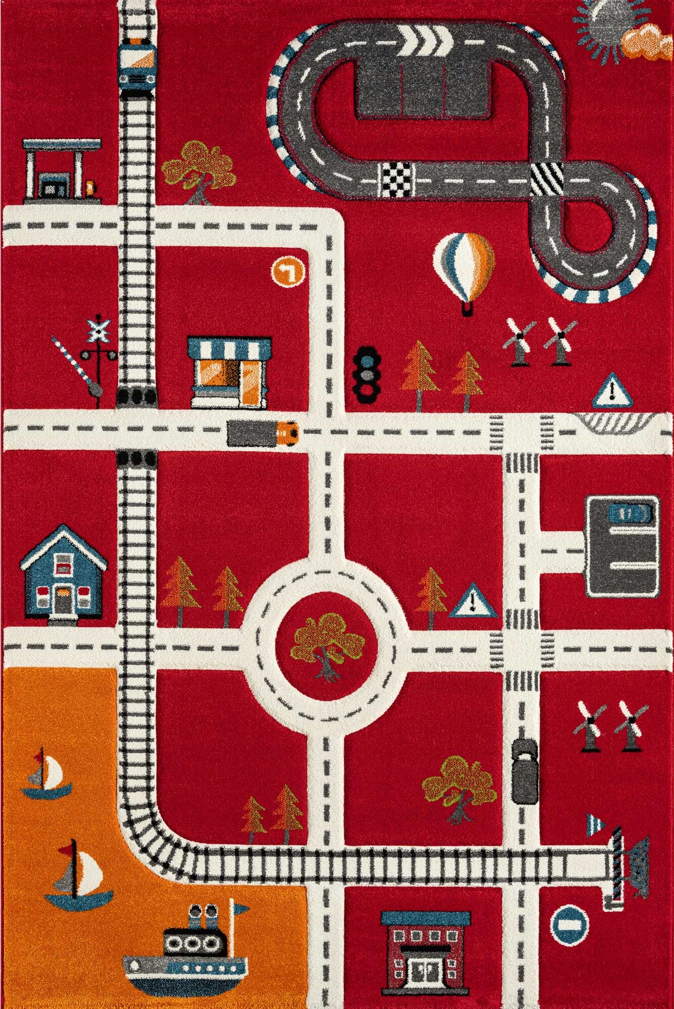 Large View Speedy Kids Town Road Rug