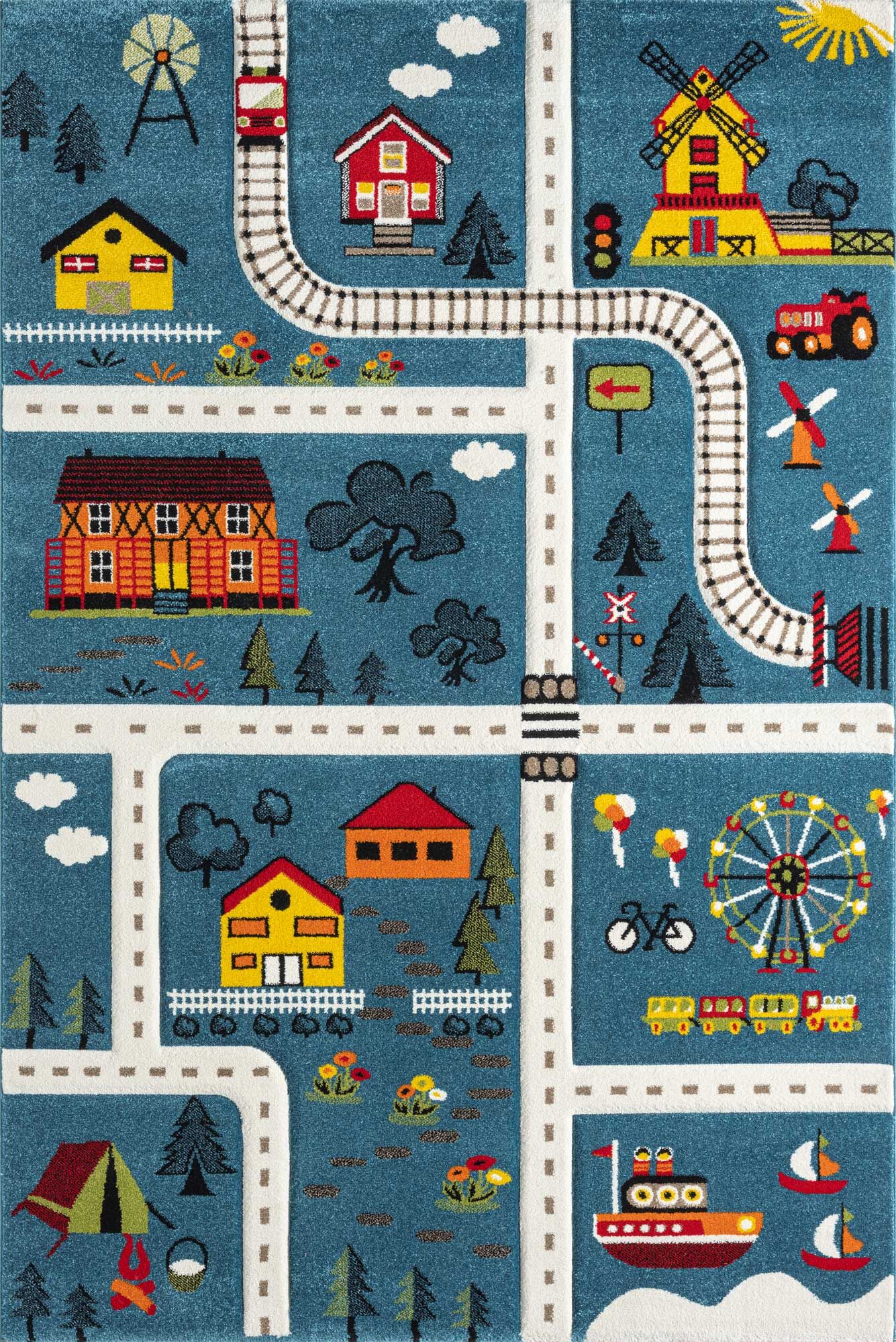 Large View Speedy Kids Town Road Rug