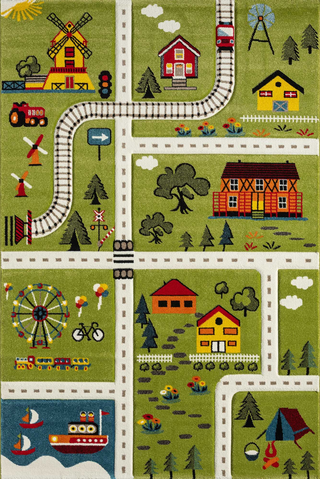 Large View Speedy Kids Town Road Rug