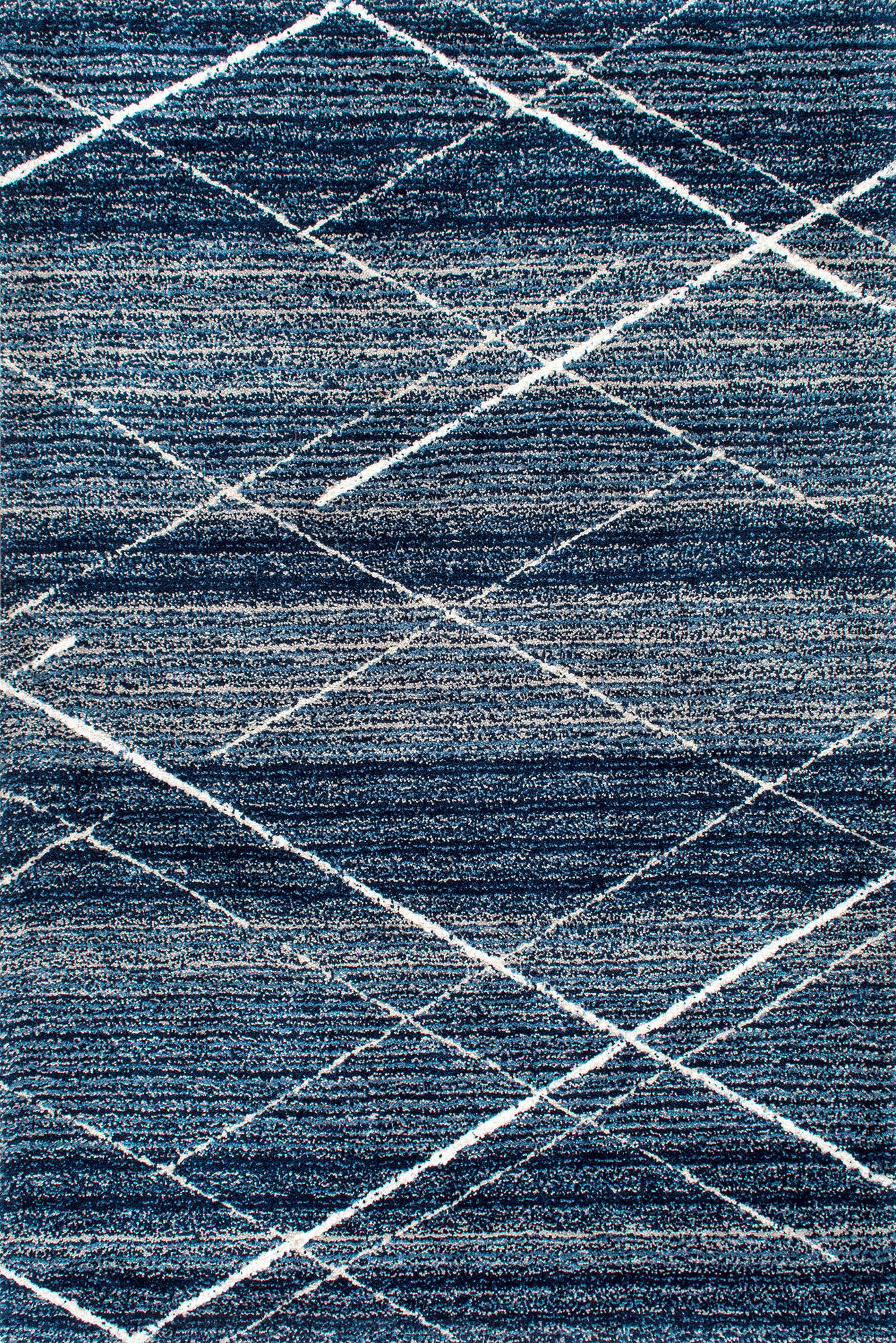Large View Symphony Blue Striped Shag Rug