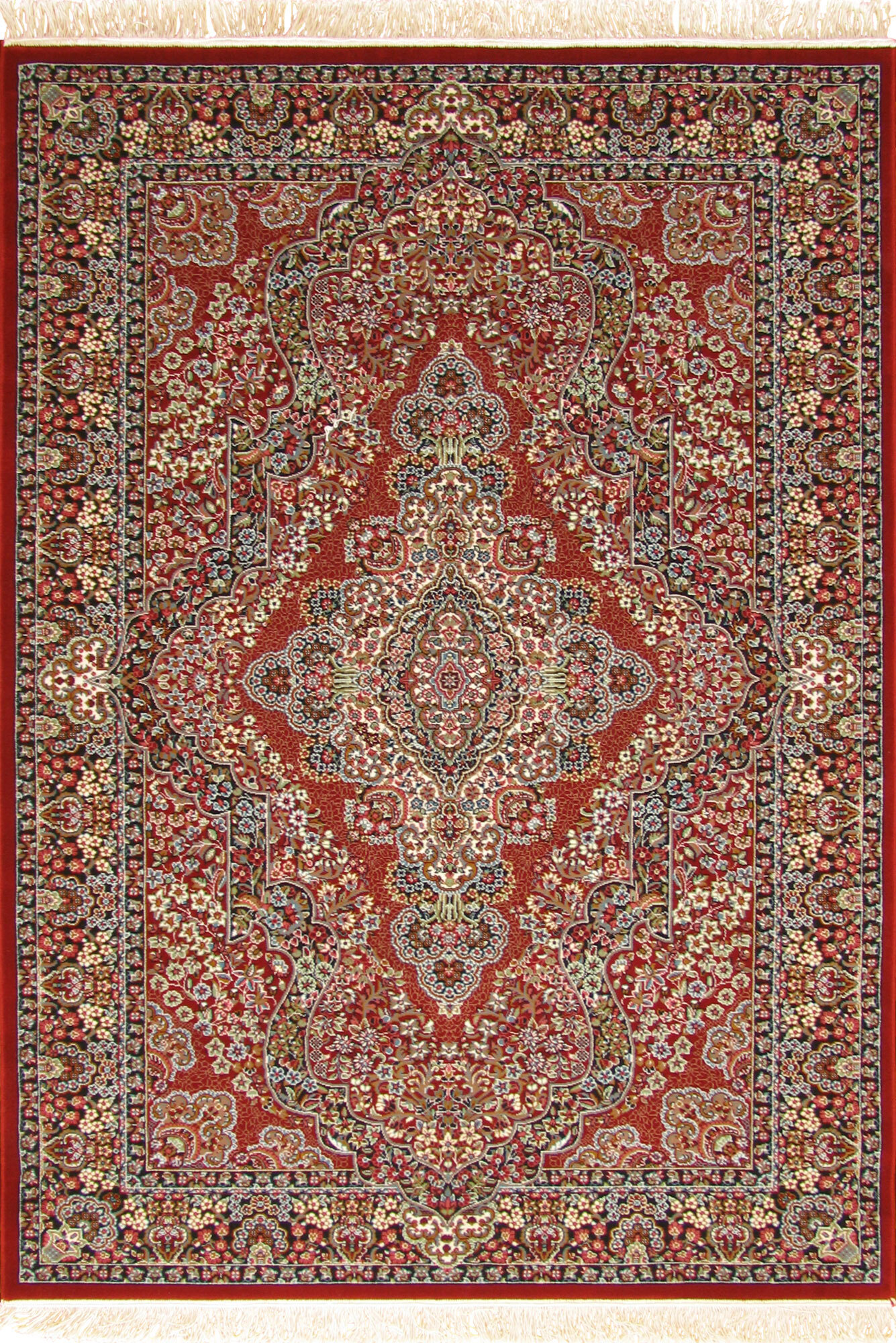 Tapis Red Traditional Fringed Rug