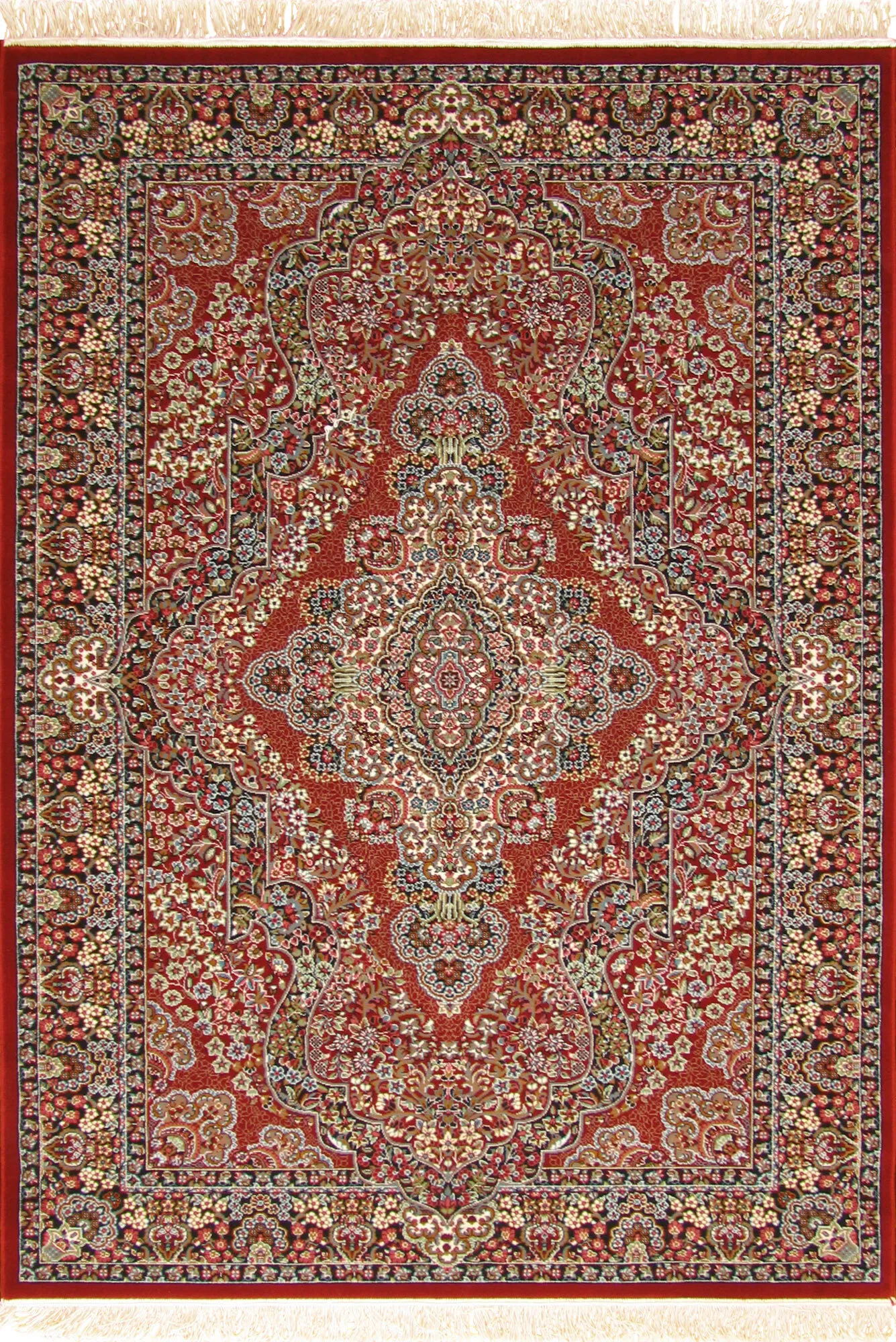 Tapis Red Traditional Fringed Rug