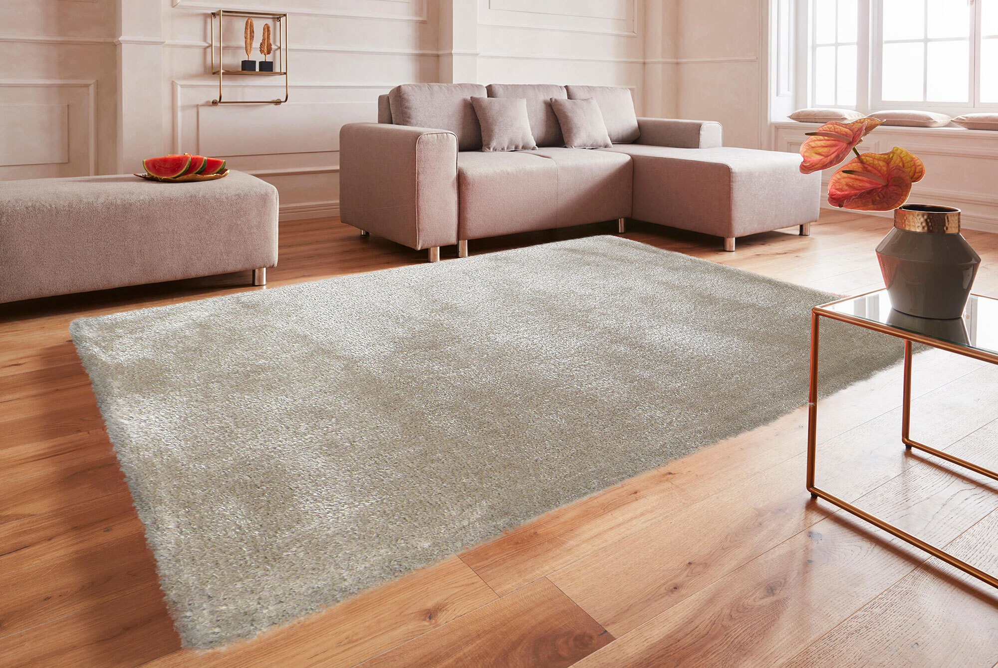 Large View Luxe Thick Plain Shaggy Rug