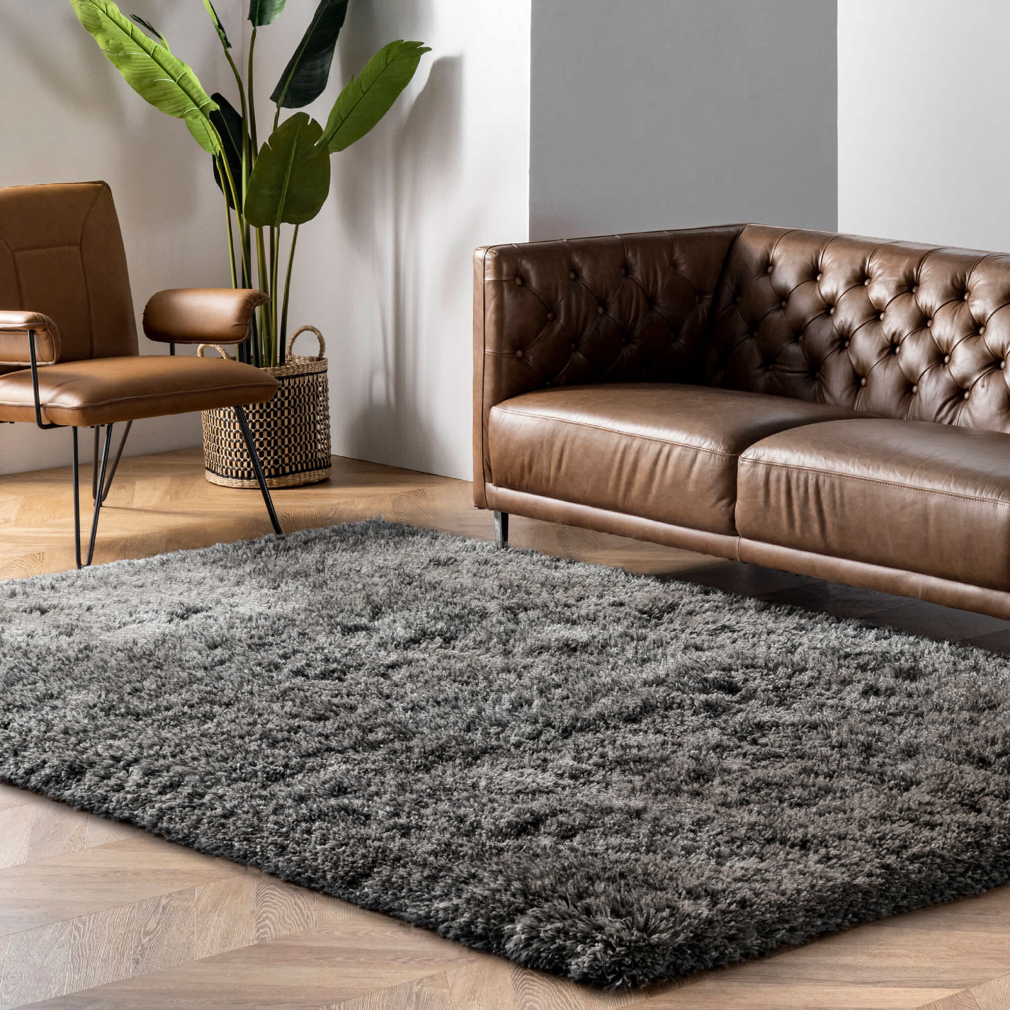 Large View Luxe Thick Plain Shaggy Rug