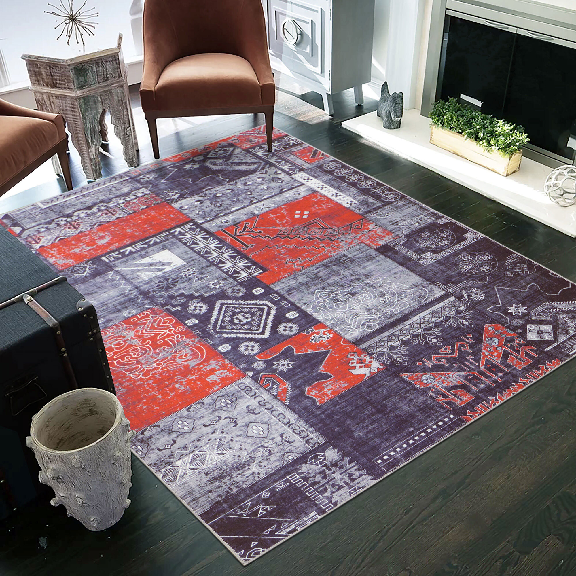 Large View Noble Traditional Distressed Rug