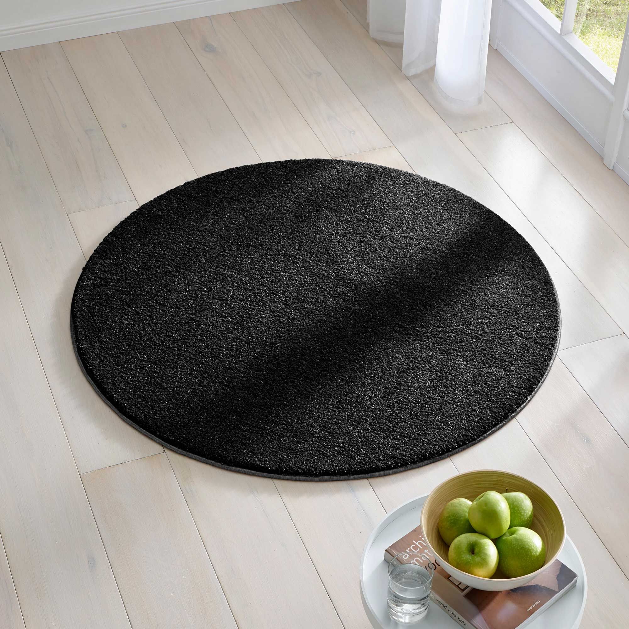 Large View Plush Plain Black Rug