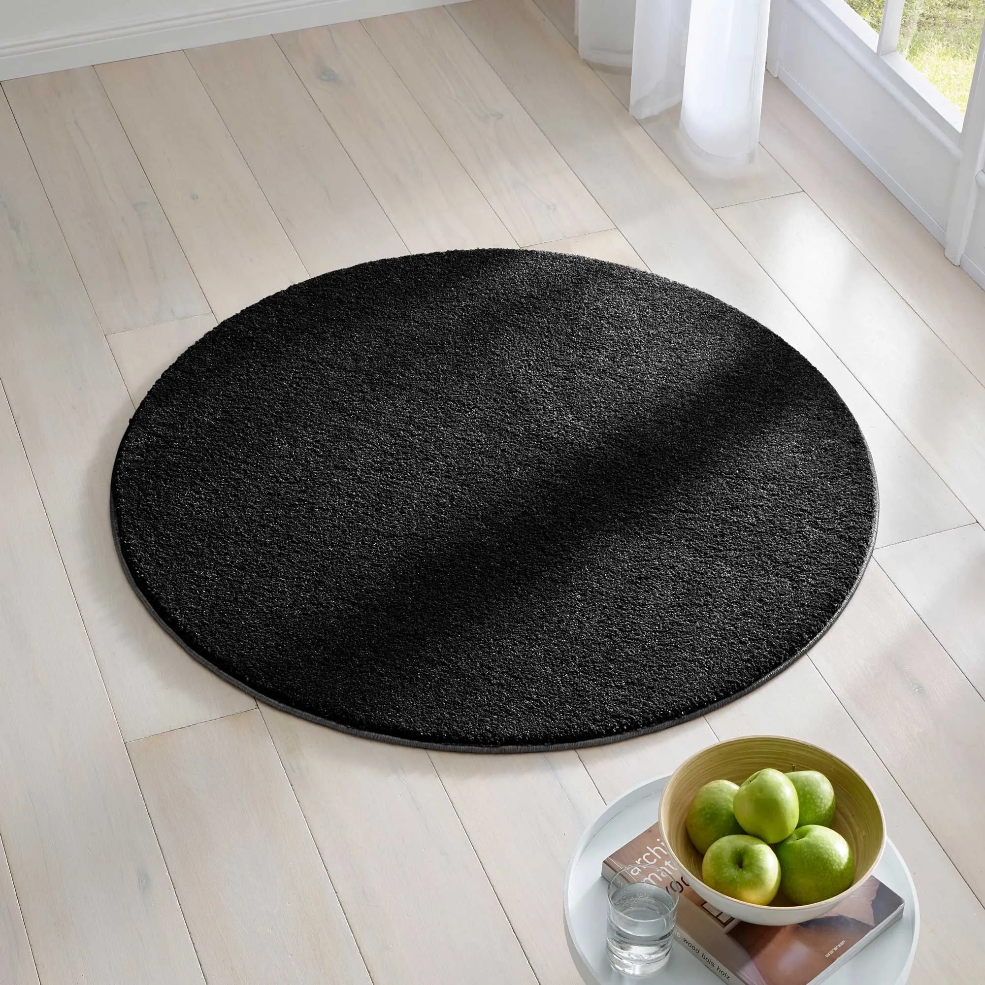 Large View Plush Plain Black Rug