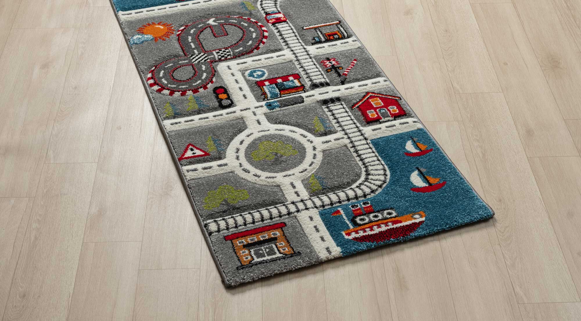 Large View Speedy Kids Town Road Rug