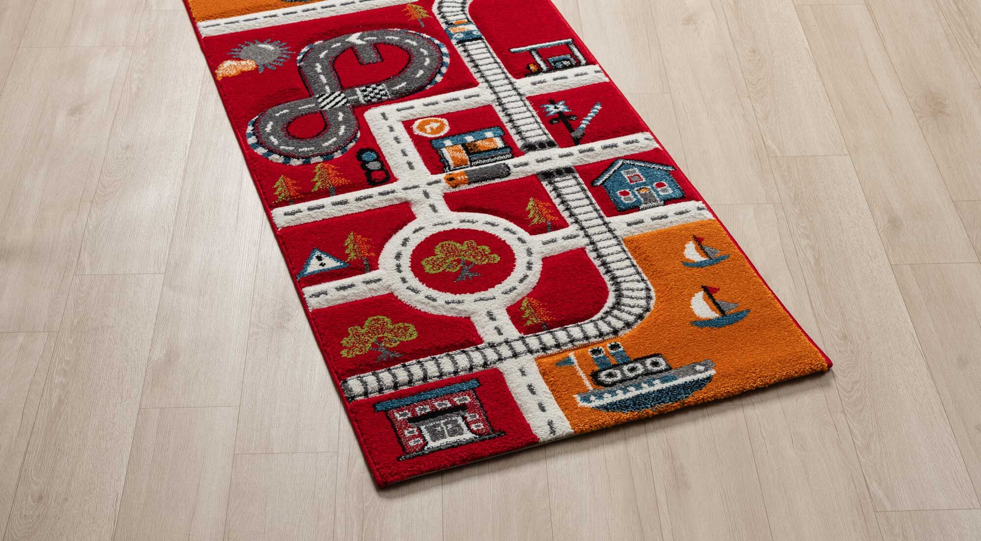 Large View Speedy Kids Town Road Rug
