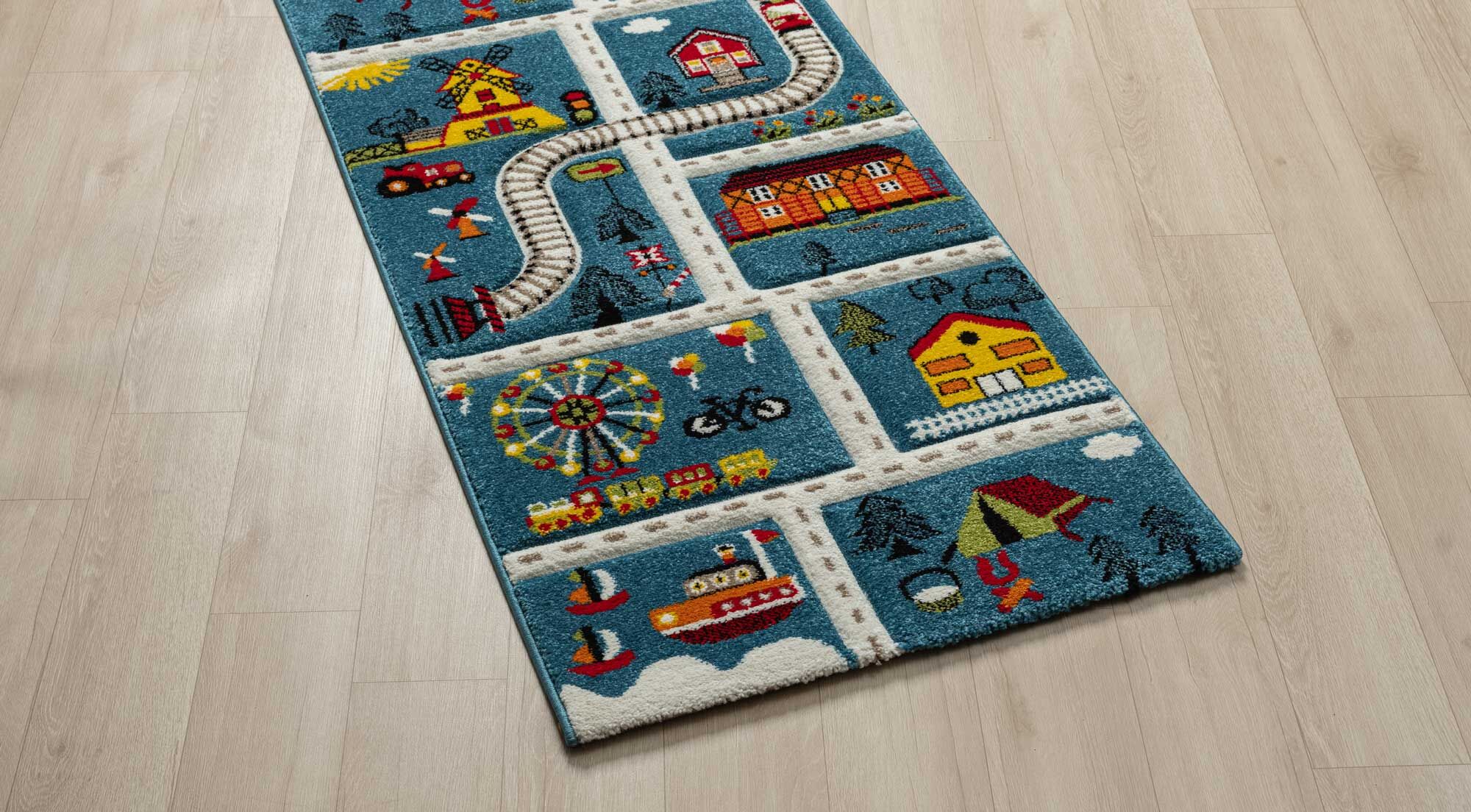 Large View Speedy Kids Town Road Rug