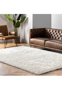 Luxe Plain Ivory Shaggy Rug