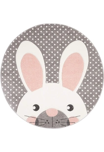 Charlie Rabbit Head Grey Kids Rug(Size 133 x 133cm) ROUND