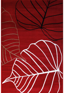 Gil Modern Red Leaf Pattern Rug