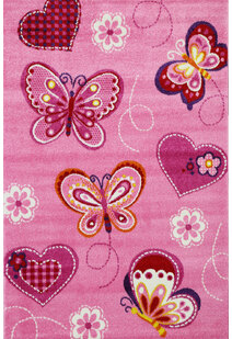Hello Soft Pink Butterfly Kids Rug